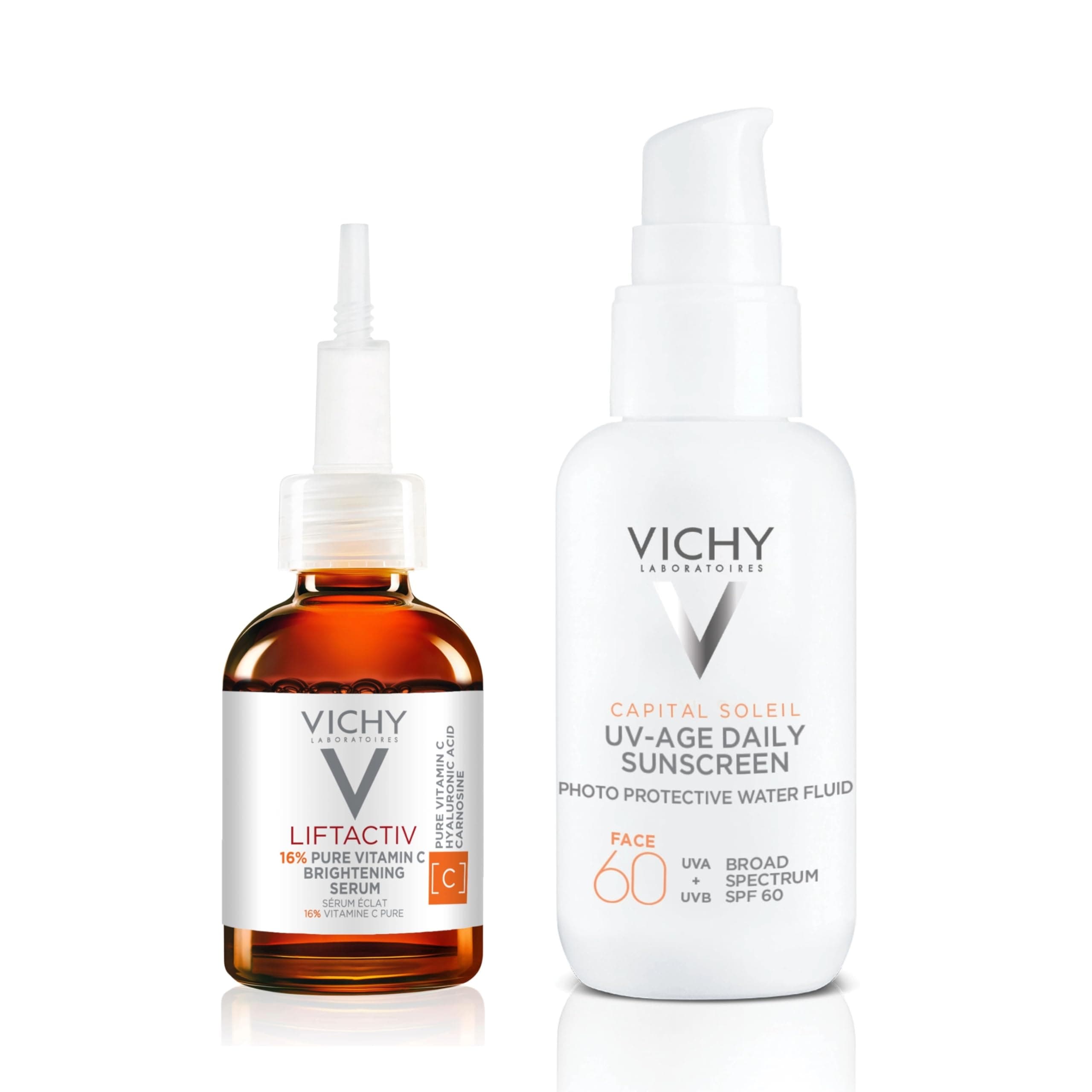 VICHY Vichy Capital Soleil UV-Age Daily SPF 60, Anti Aging Sunscreen for Face SPF 60, Hyaluronic Acid + Peptides + Vitamin C, Broad Spectrum Invisible SPF Protection, No White Cast Sunscreen Brighten & Protect Bundle