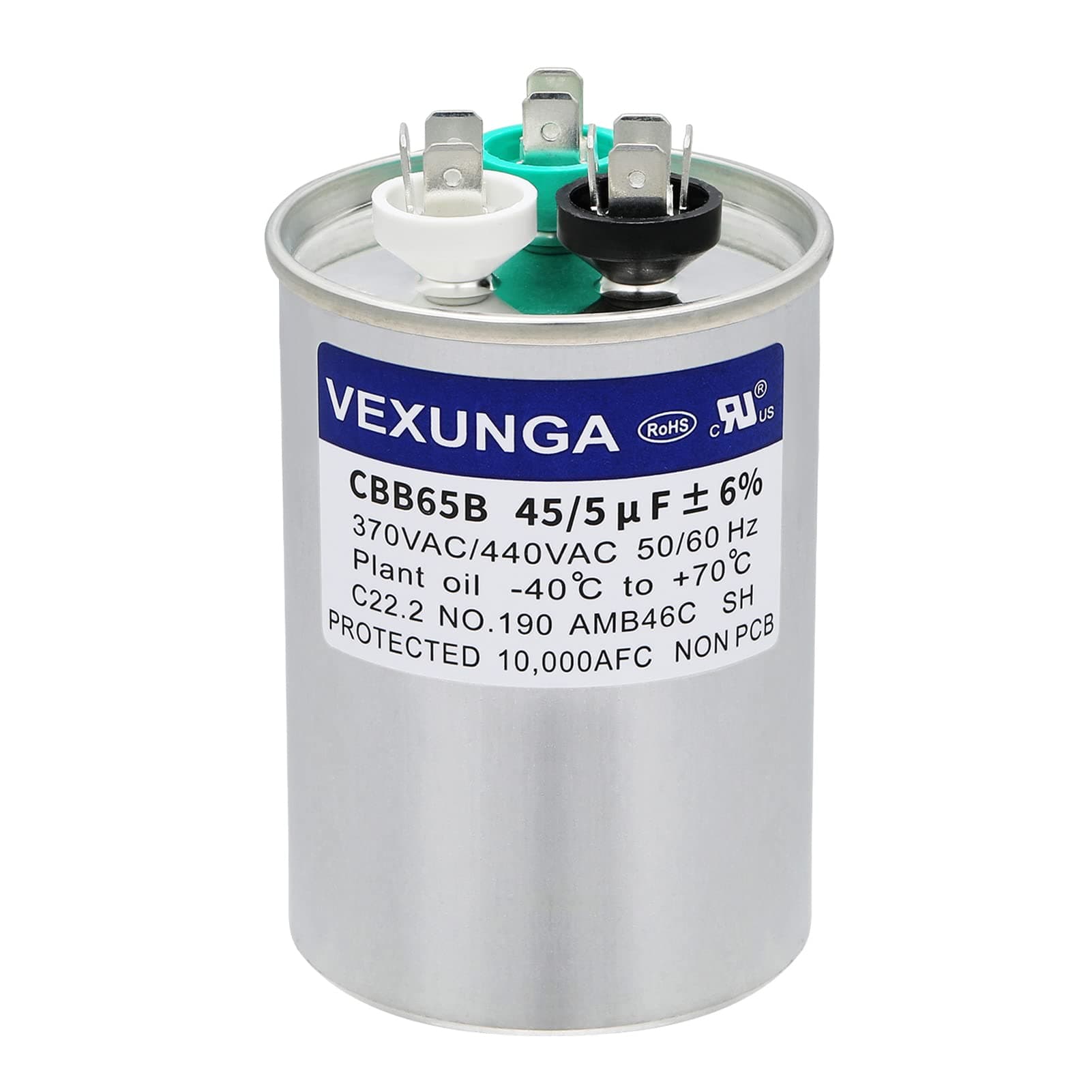 45/5 uF 45+5 MFD 370V or 440V Dual Run Start Round A/C Capacitor 45 5 uF 370 440 Volt VAC CBB65B Air Conditioner Capacitors for AC Unit Fan Motor Start or Heat Pump or Condenser Straight Cool [V03] 45+5 uF Round