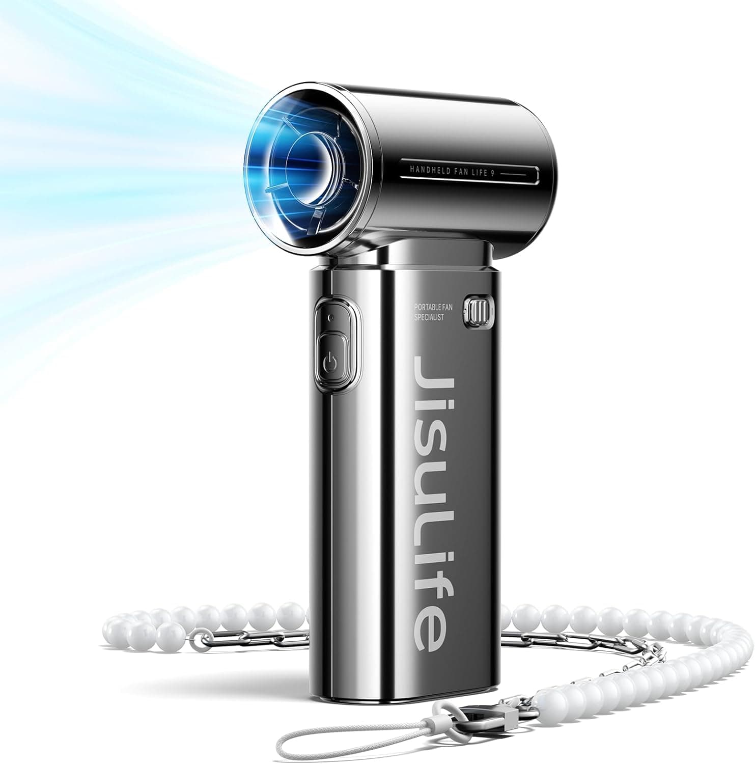 JISULIFE Portable Handheld Fan Life9, Turbo Power High Speed Air [18H Max Cooling Time], 5 Gear Wind, 5000mAh Rechargeable, Mini Pocket Design, Personal Fan for Travel Concerts Camping Makeup - Chrome 5000mAh Chrome