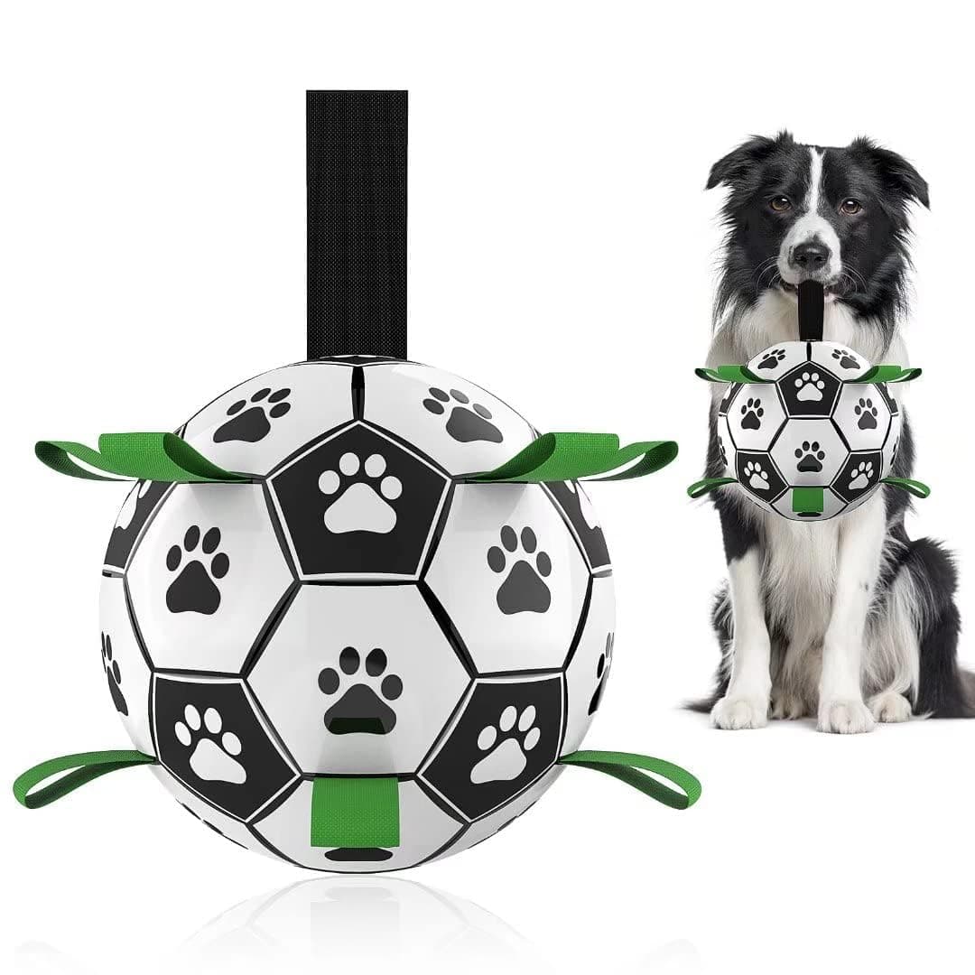 QDAN Premium Dog Toys Balls, Dog Soccer Ball with Straps, Dog Birthday Gifts, Herding Ball, Durable Balls for Small Medium Pet, Puppy Outdoor Toy, Pet Training Soccer Ball, World Cup Soccer (6 Inch) 6 Inch Black Green