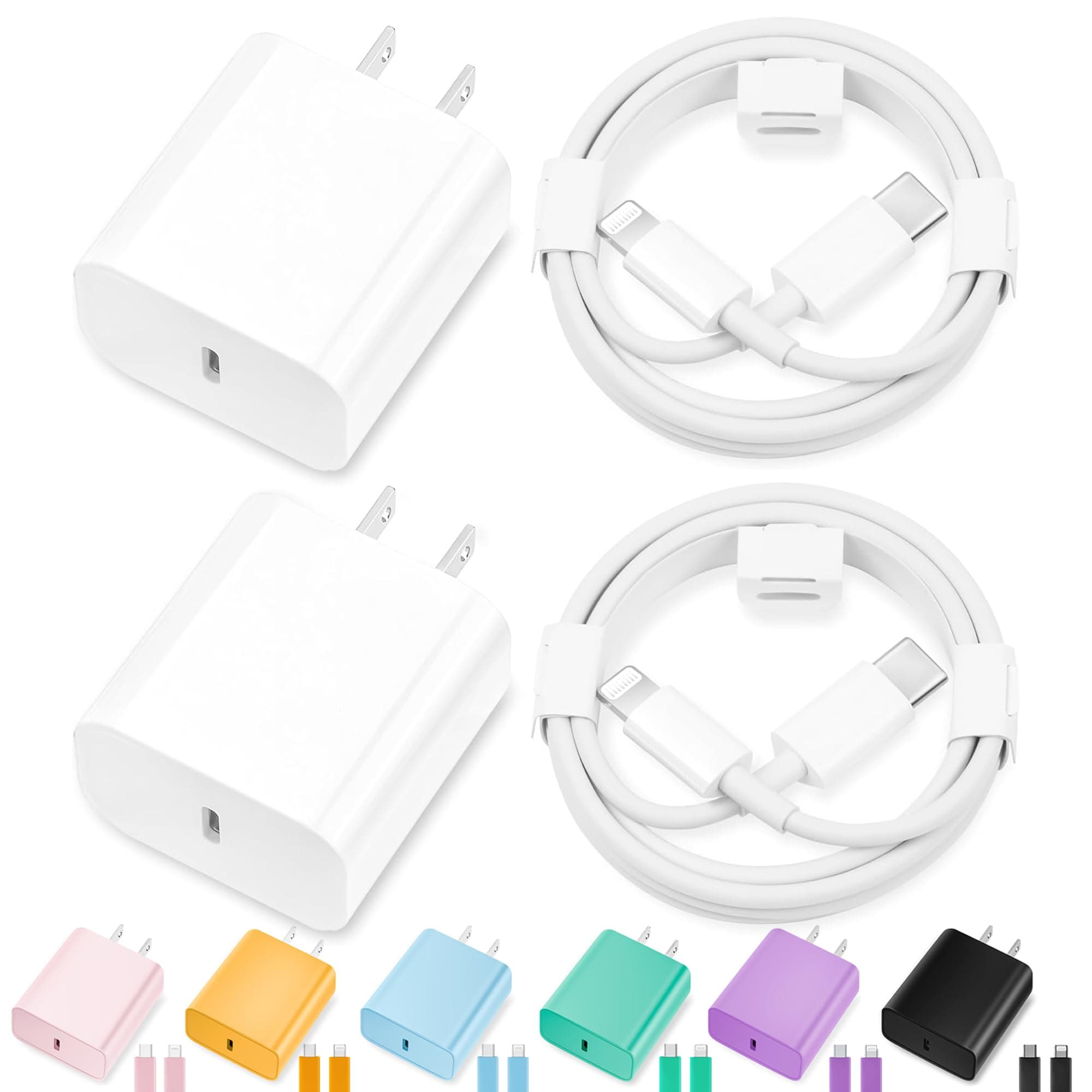 iPhone Charger Fast Charging,[MFi Certified] 2Pack 20W Type C Fast Charger Block with 6FT USB C to Lightning Cable Compatible for iPhone 14/13/12/11 Pro Max/Xs Max/XR/X,iPad（White）