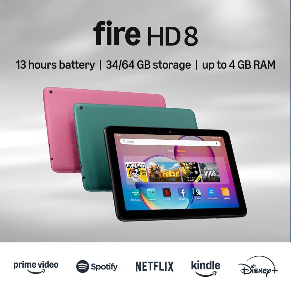 Amazon Amazon Fire HD 8 tablet (newest model), 8” HD Display, 4GB memory, 64GB, responsive and vibrant, designed for portable entertainment, Black 64 GB Lockscreen Ad-Supported Black Fire HD 8