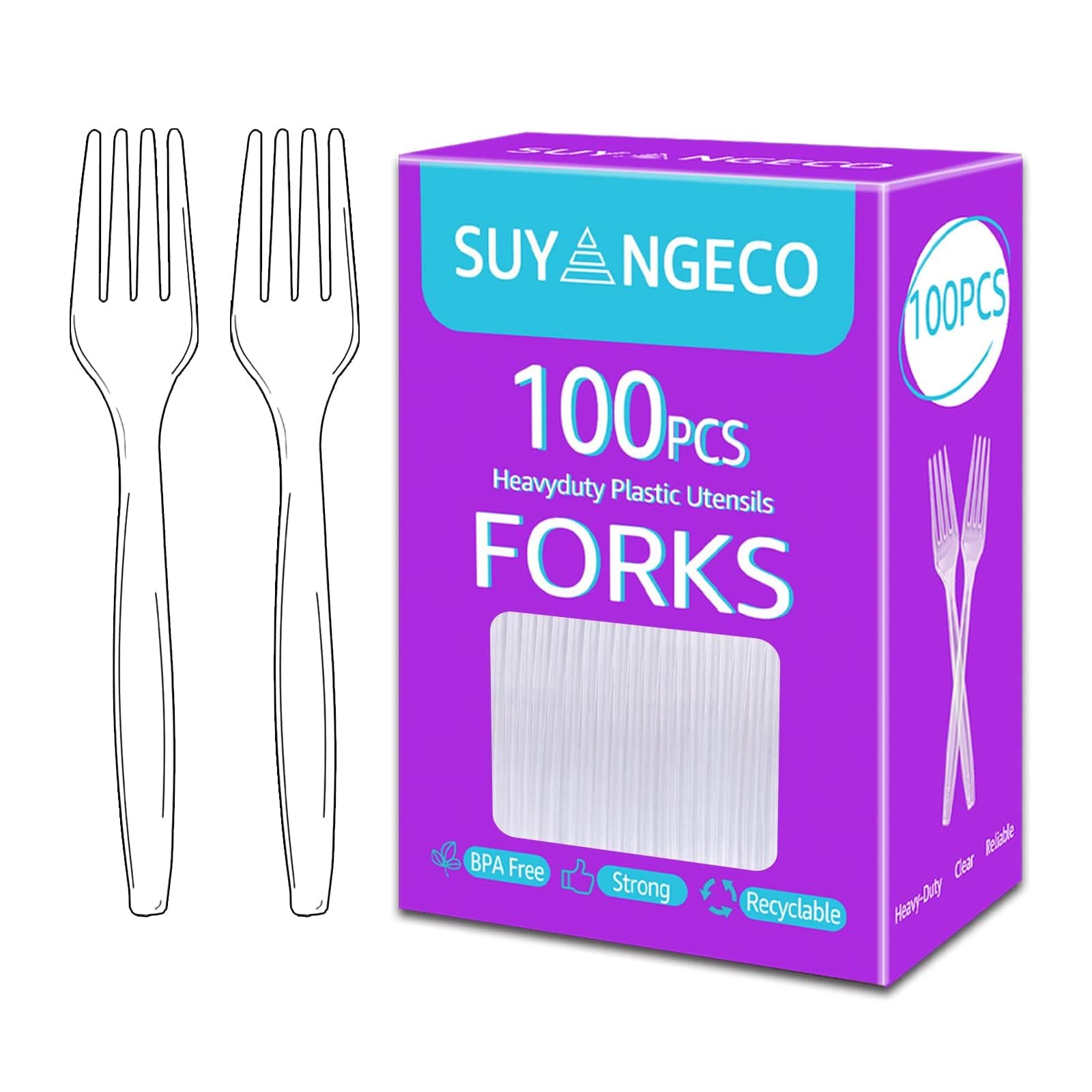 [100 Count] Heavy Duty Clear Plastic Forks Disposable Plastic Fork Bulk Utensils Reusable Cutlery Set Thick Plasticware Silverware for Party,Every Day Use,Picnic,Camping,Wedding,Barbecues Forks-100