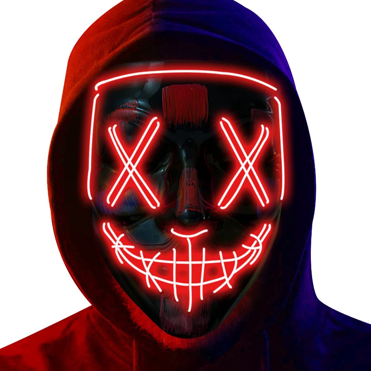Poptrend Halloween Mask LED Light up Mask for Festival Cosplay Halloween Costume Masquerade Parties,Carnival,Gifts Red