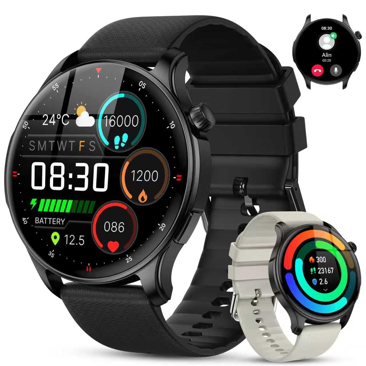 Smart Watch for Men Women Fitness: Waterproof Make Answer Call Digital Mens Watches Running Pedometer Step Tracker Smartwatch Android Phone iPhone Samsung Compatible Sleep SpO2 Heart Rate Monitor Black