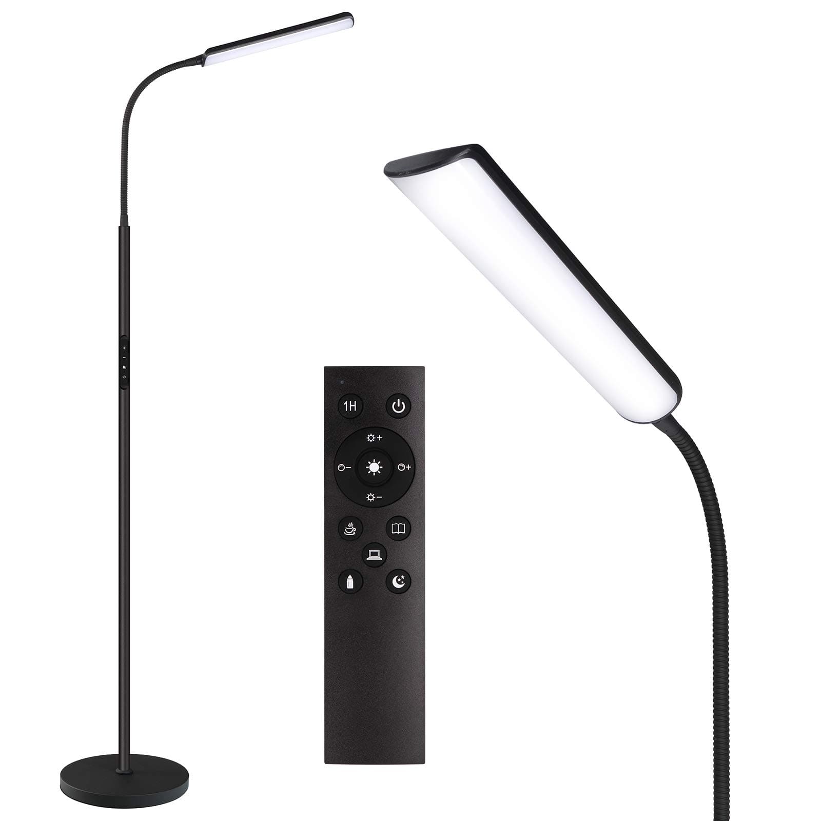 Dimunt LED Floor Lamp, Bright 15W Floor Lamps for Living Room with 1H Timer, Stepless Adjustable 3000K-6000K Colors & Brightness Standing Lamp with Remote & Touch Control Reading Floor Lamps Black
