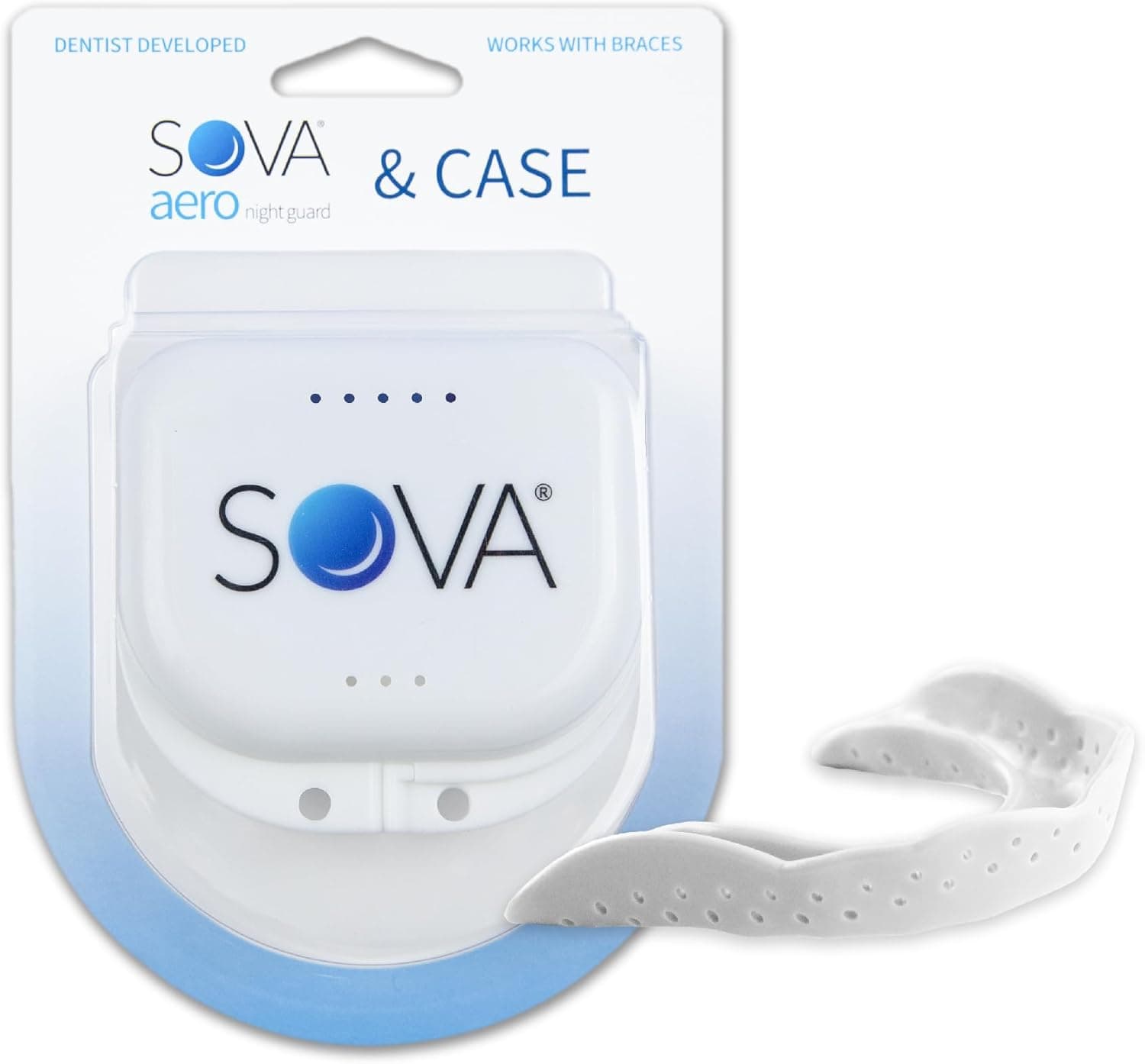 SOVA Aero Night Guard with Case - 1.6mm Thin - Custom-Molded Fit - Protects Against Nighttime Teeth Grinding & Clenching - FSA/HSA Eligible - Odor & Taste Free - Remoldable Up to 20 Times - Non Toxic
