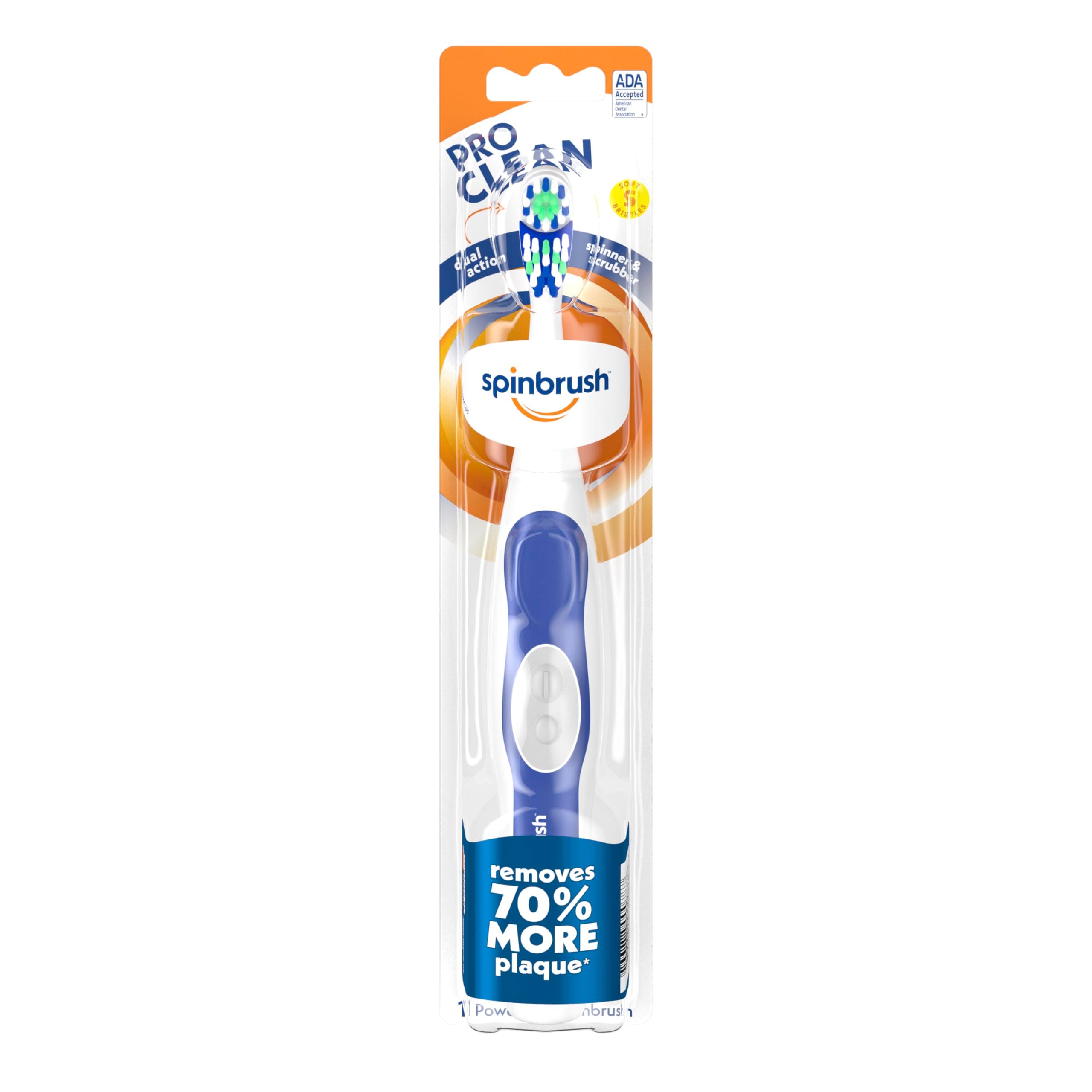 Spinbrush PRO CLEAN Battery Powered Toothbrush, Soft Bristles, 1 Count, Gold or Blue Color May Vary 1 Count (Pack of 1) OLD VERSION, Soft Bristles