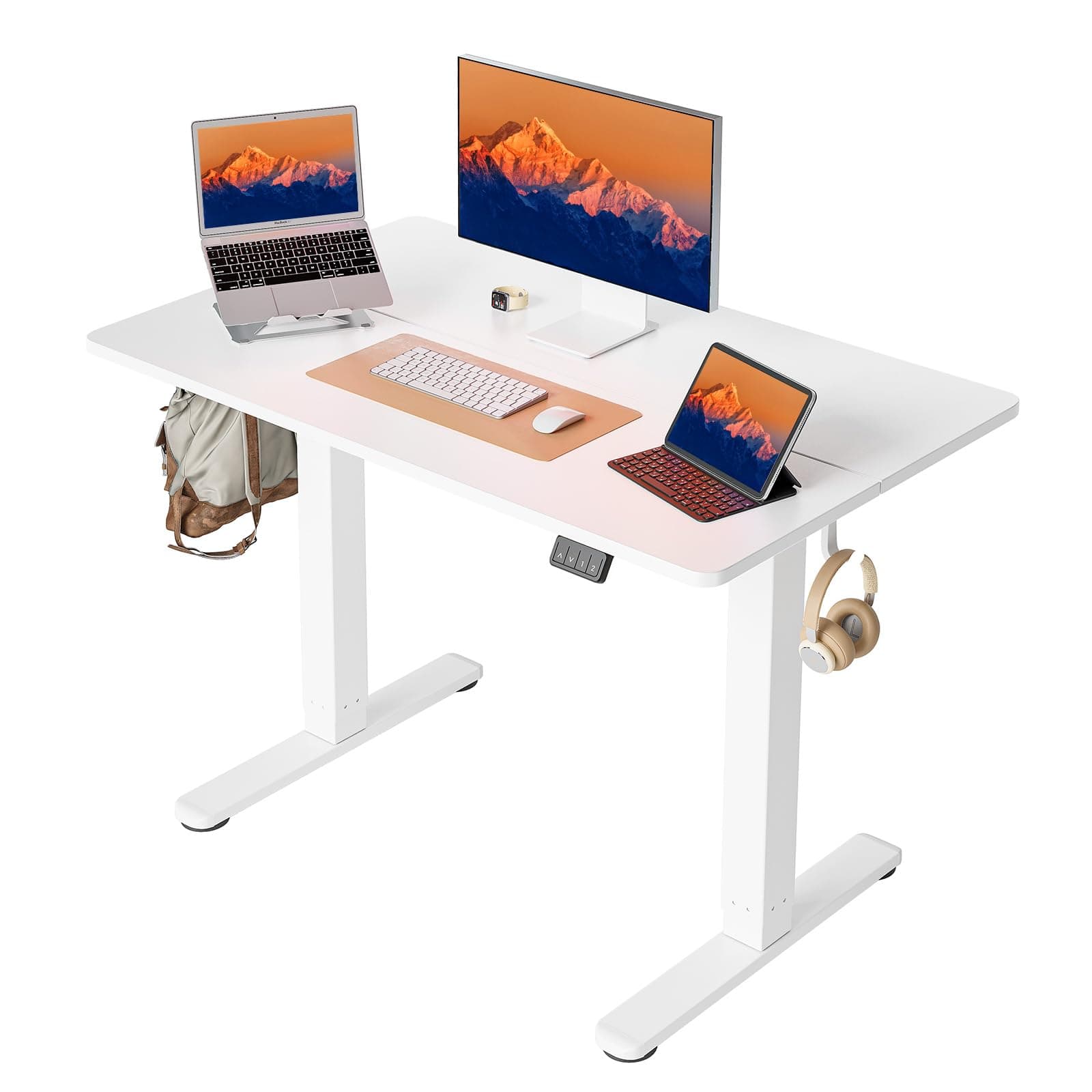 Cubiker Standing Desk, Stand up Height Adjustable Home Office Electric Desk, 40 x 24 Inch Sit Stand Desk with Splice Board, White Desktop 40 inch White
