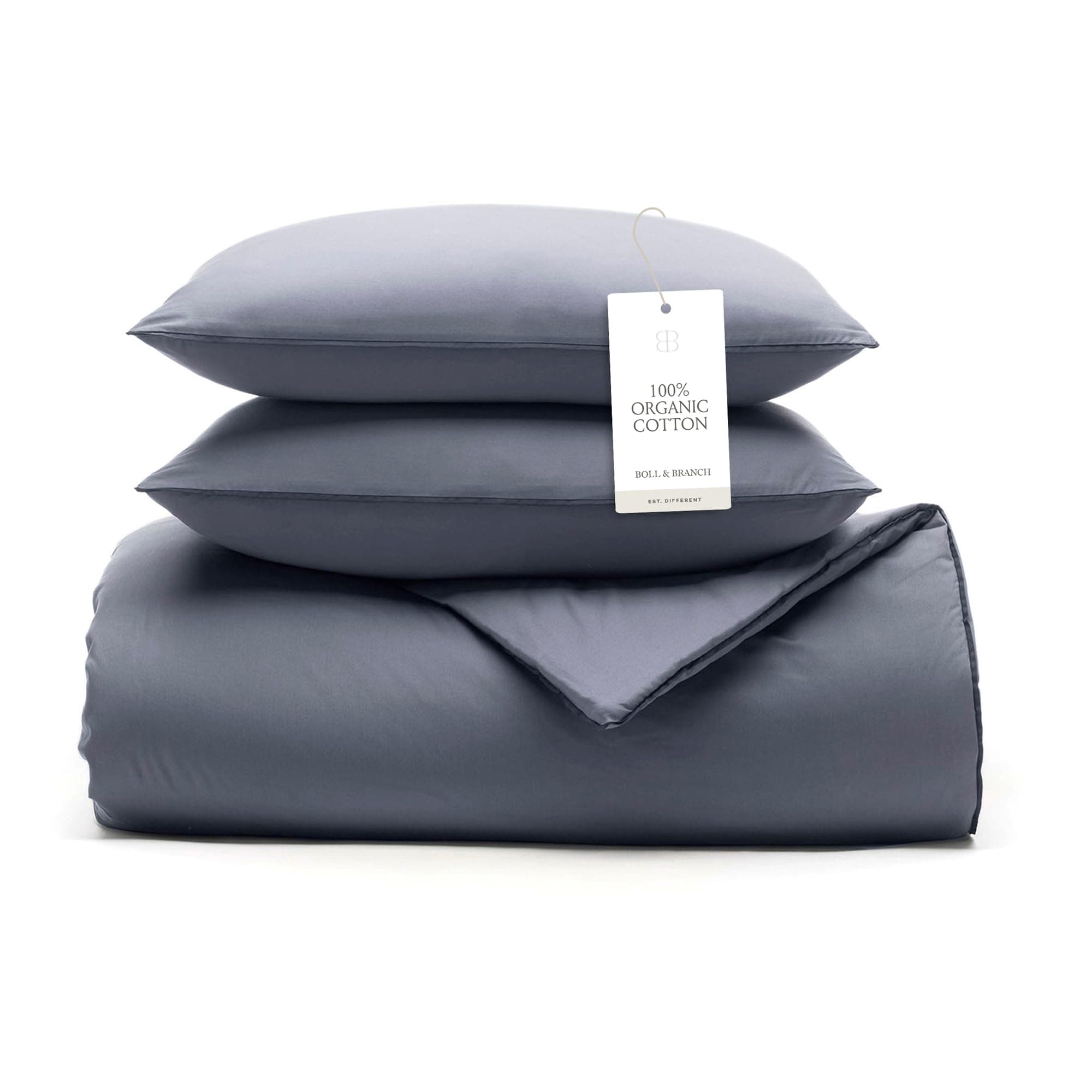 BOLL & BRANCH Signature Comforter Set - King/Cal King, Mineral - Duvet Insert and Cover in One Layer - Luxury Organic Cotton, Down Alternative, Hypoallergenic, All-Season - 1 Comforter and 2 Shams Mineral King/Cal King