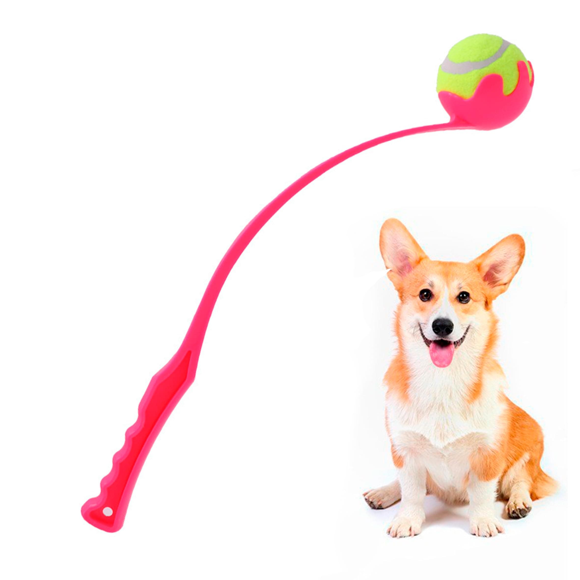 Dog Ball Thrower Launcher, Tennis Ball Launcher, for Small Large Dogs Compact Design 18" with Medium 2.5" (Pink)
