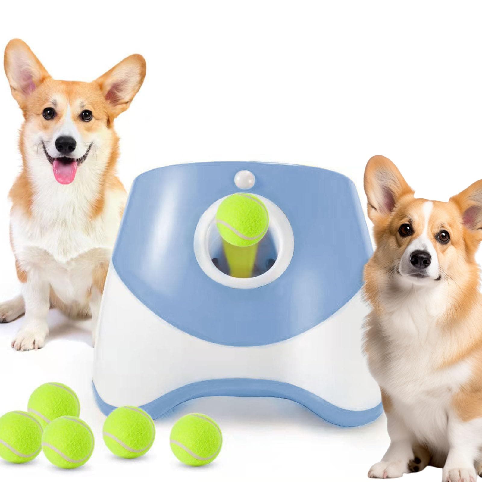 Ball Thrower Launcher, Automatic Dog Launcher with 3/6/9 Mini Tennis Balls, 10-30Ft Interactive Dog Toys Tennis Ball for Small and Medium Dogs (Blue, 3 Tennis Balls) 3 tennis balls Blue