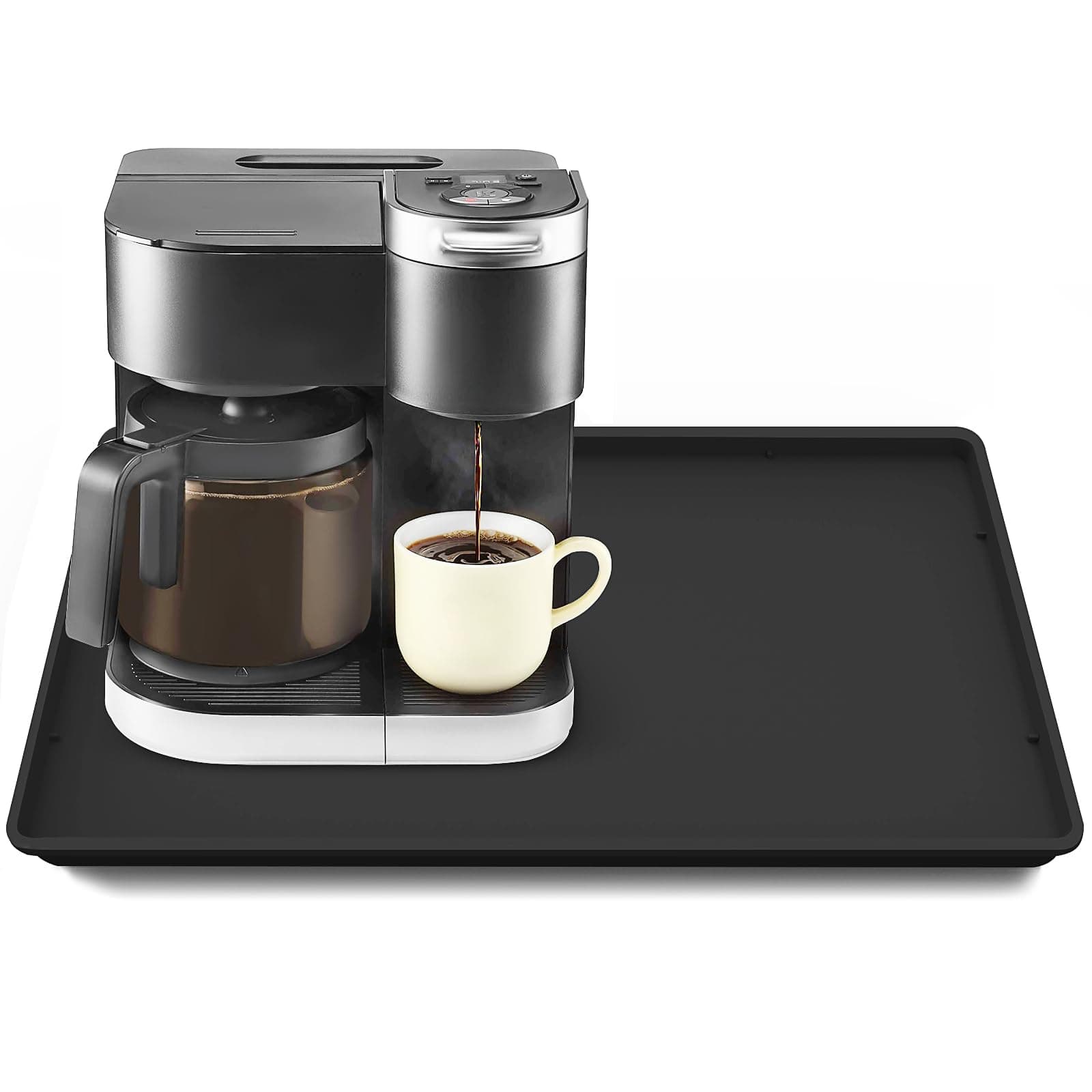 TOHONFOO Silicone Coffee Maker Mat with Lip, 19.7'' x 15'' Heavy Duty Coffee Maker Mat for Countertops, Coffee Tray Fit Under Coffee Machine Appliance Automatic Machines Espresso Accessory, Black 19.7'' x 15'' Black