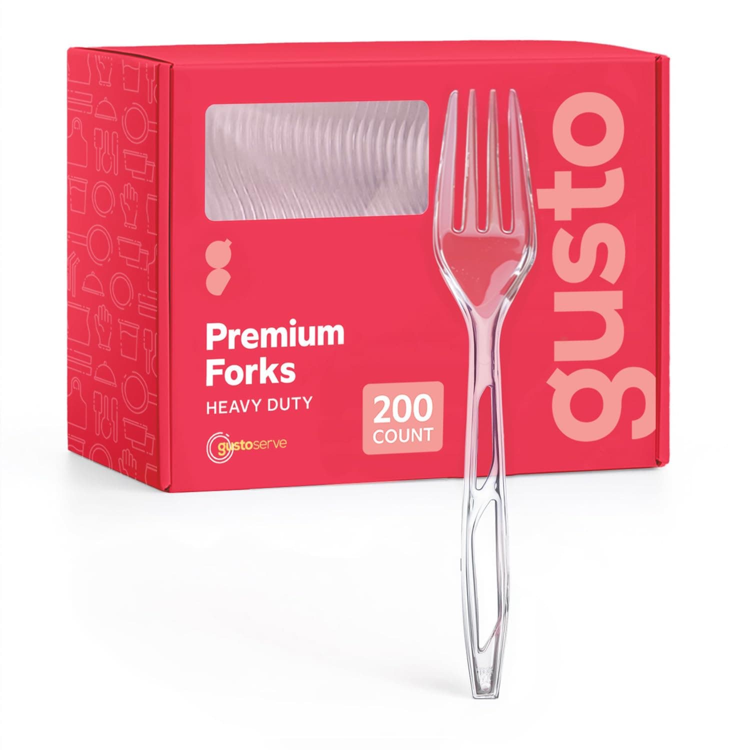 GUSTO [200 Count] Premium Heavyweight Disposable Forks - Clear Plastic Forks, Plastic Cutlery, Perfect for Parties, Events, and Catering (Formerly Comfy Package) 200 Clear Forks