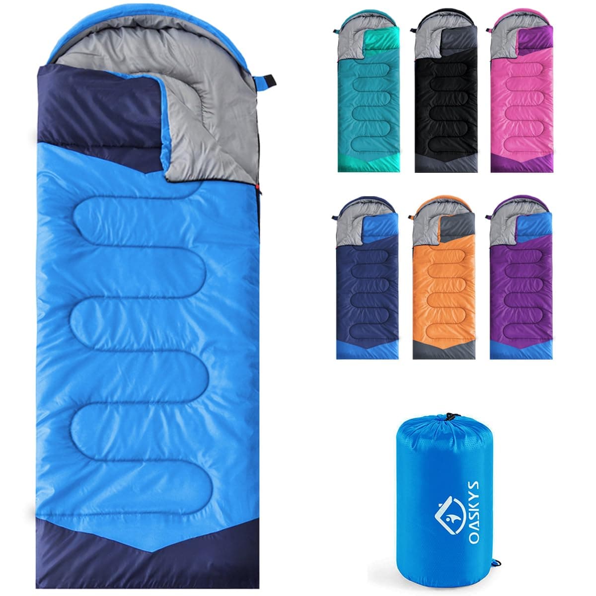 oaskys Camping Sleeping Bag - 3 Season Warm & Cool Weather - Summer Spring Fall Lightweight Waterproof for Adults Kids - Camping Gear Equipment, Traveling, and Outdoors 3 Season - Blue