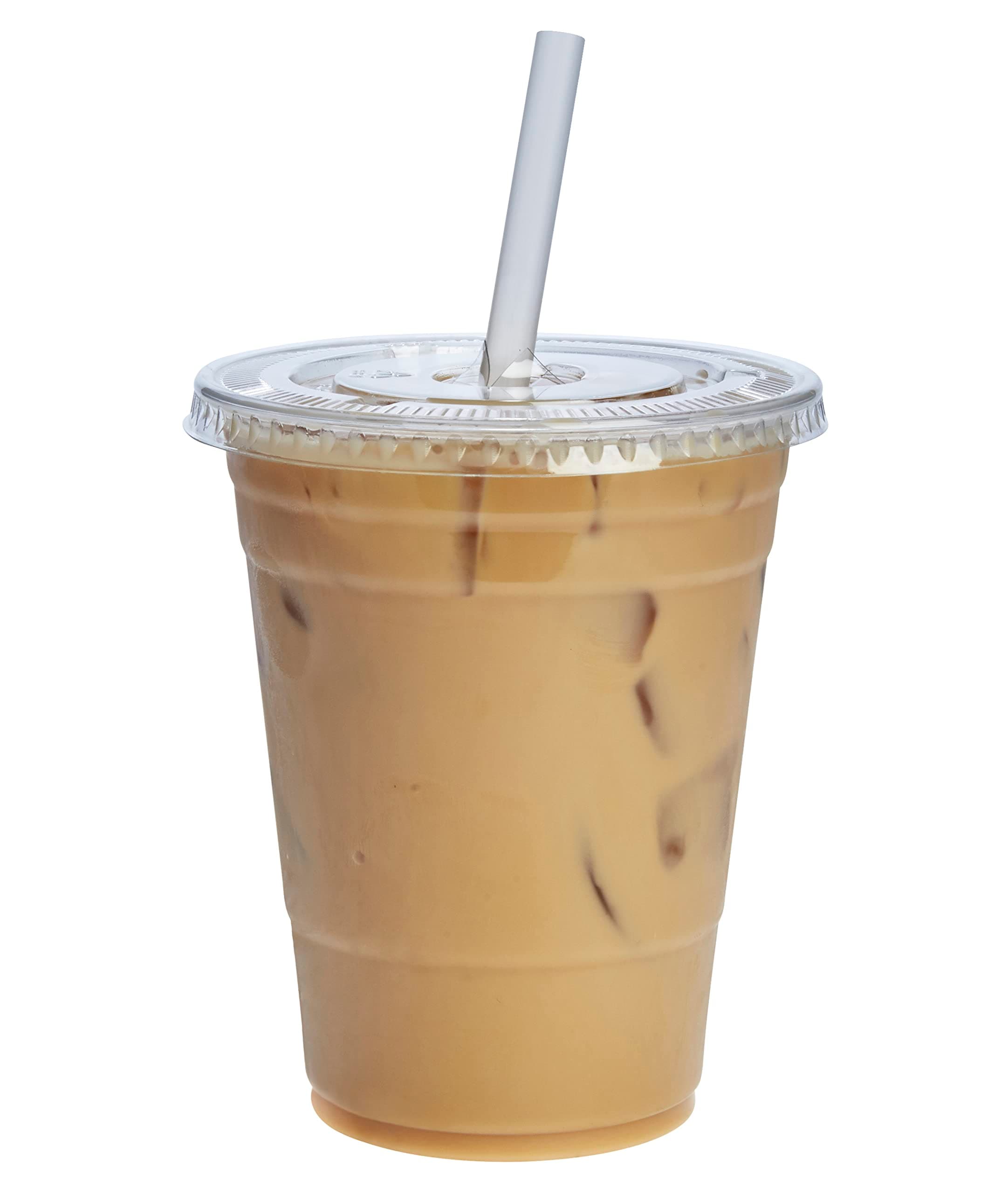 GUSTO Clear Plastic Cups with Flat Lids [16 oz - 50 Count] - Disposable Iced Coffee Cups with Lids - PET Plastic Cold Cups for Smoothies, Juices & To-Go Drinks - Formerly Comfy Package Clear - 16 oz.