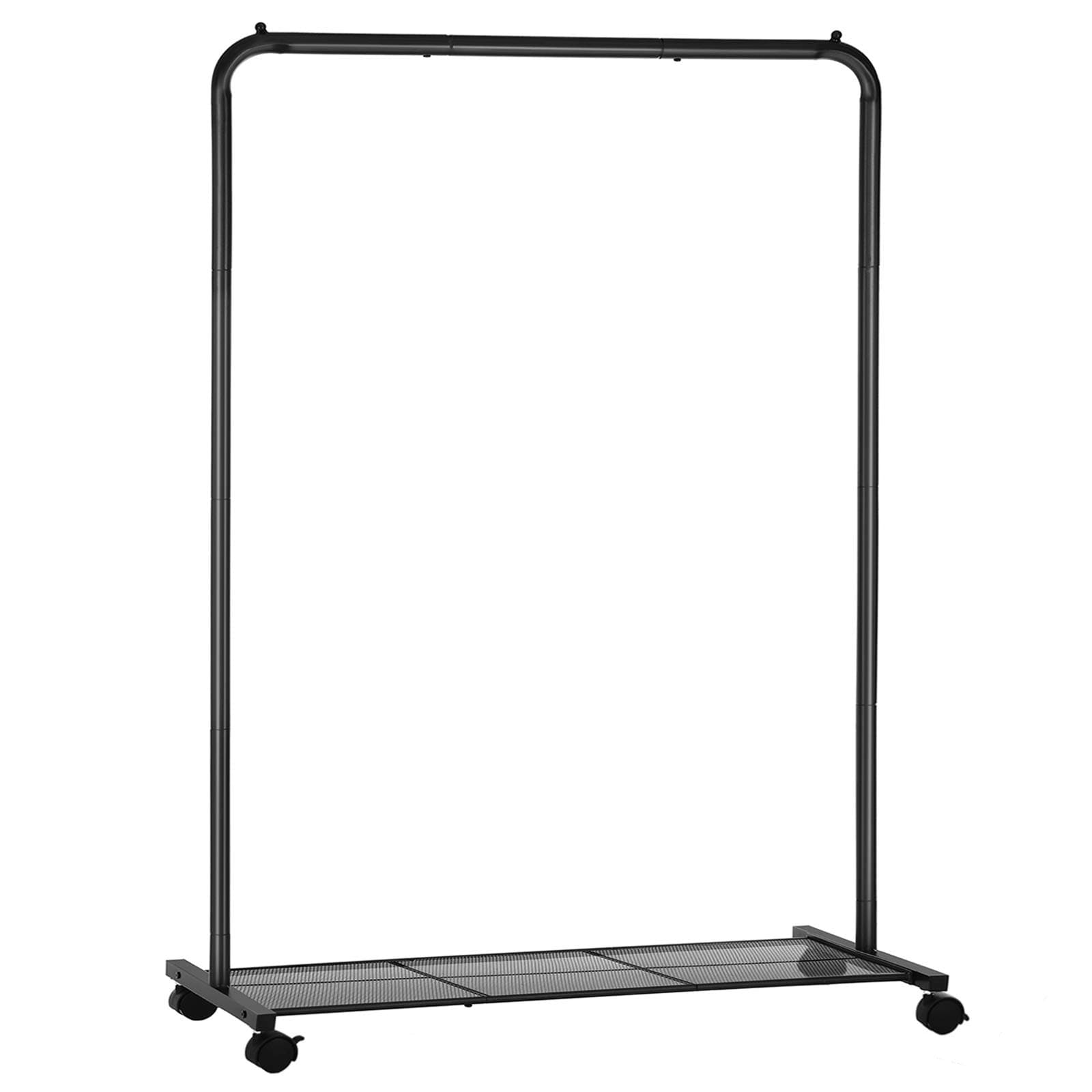 SONGMICS Clothes Rack with Wheels, Clothing Rack for Hanging Clothes, 25.4 mm Metal Garment Rack with Dense Mesh Storage Shelf, 110 lb Load Capacity, 2 Brakes, Black UHSR25BK Black Single Rod