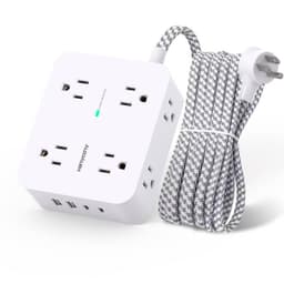 Surge Protector Power Strip - HANYCONY 8 Outlets 4 USB (2 USB C) Charging Ports, Multi Plug Outlet Extender, 5Ft Braided Extension Cord, Flat Plug Wall Mount Desk Charging Station for Home Office ETL 5Ft White
