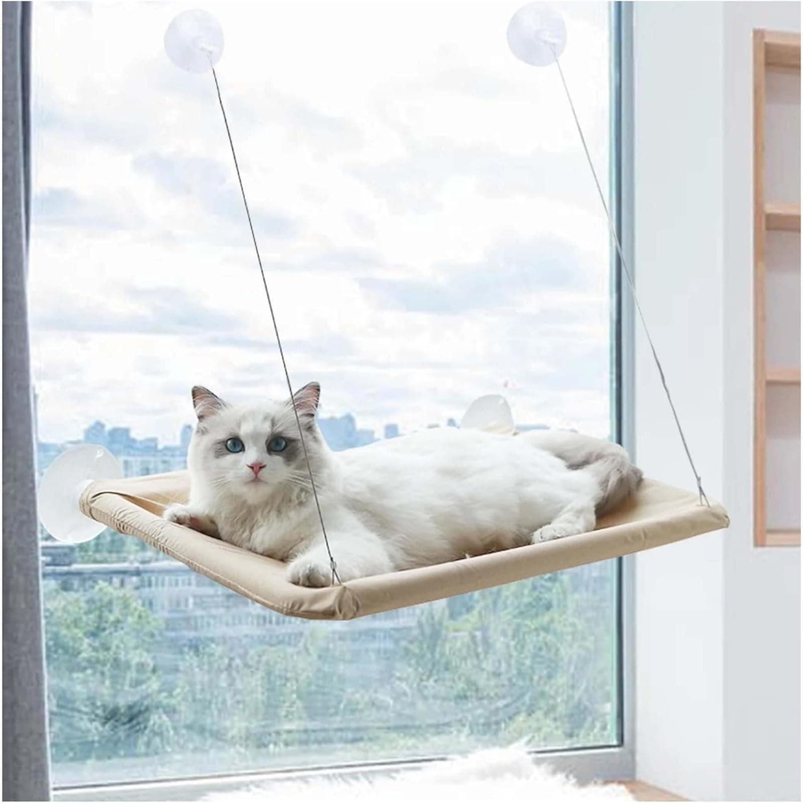 Cat Window Perch,Cat Hammock for Cats Up to 40 Pounds,Cool and Breathable, Durable and Easy to Clean,Comes with 4 Strong Suction Cups,Suitable for Indoor Kittens to Rest, Sunbathe