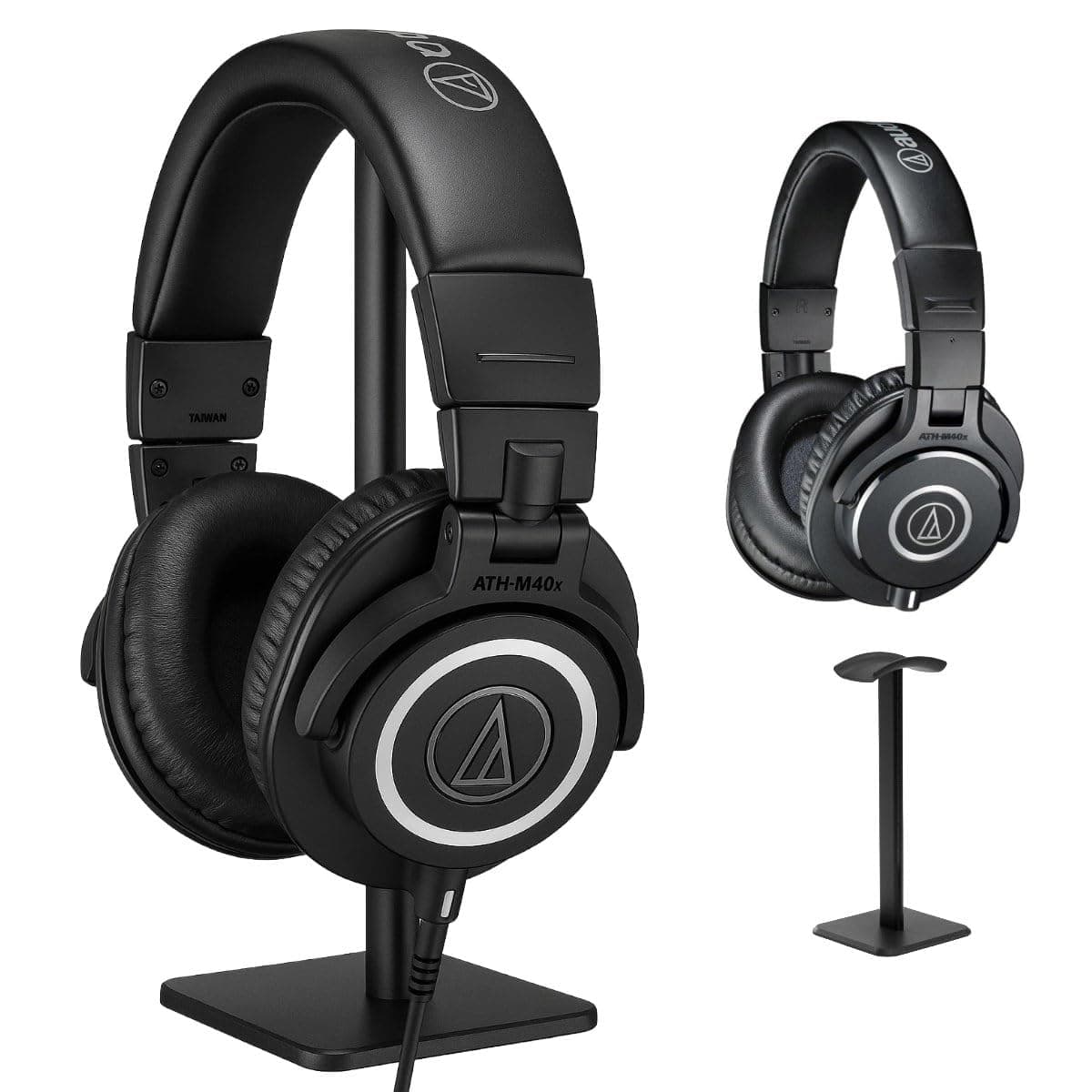 Audio-Technica ATH-M40x Professional Monitor Headphones - Black with Desktop Headphone Stand