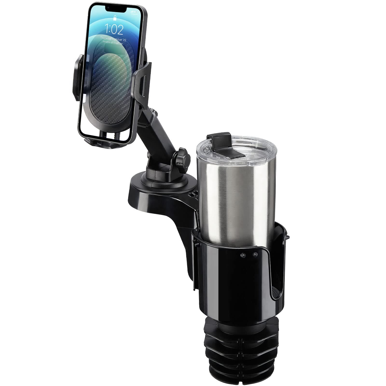 JOYTUTUS Cup Holder Phone Mount for Car, Car Cellphone Large Adapter Long Arm with 360 Degree Rotation, Compatible iPhone, Samsung & All Smartphones,Black,1 Pack Black 1
