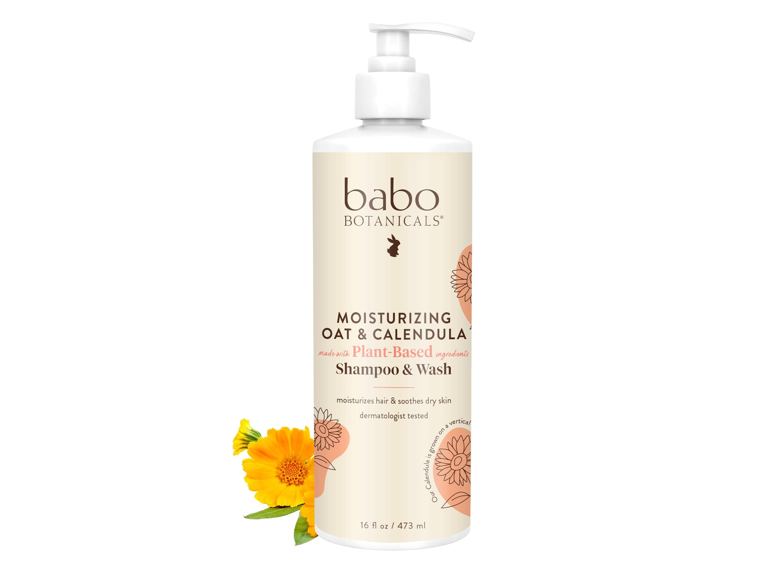Babo Botanicals Moisturizing Oat & Calendula 2-in-1 Shampoo & Wash – Gentle Cleansing for Dry or Sensitive Skin – Safe for Baby, Toddler, Kids & Family – Lightly Scented – Vegan 16 Fl Oz (Pack of 1)