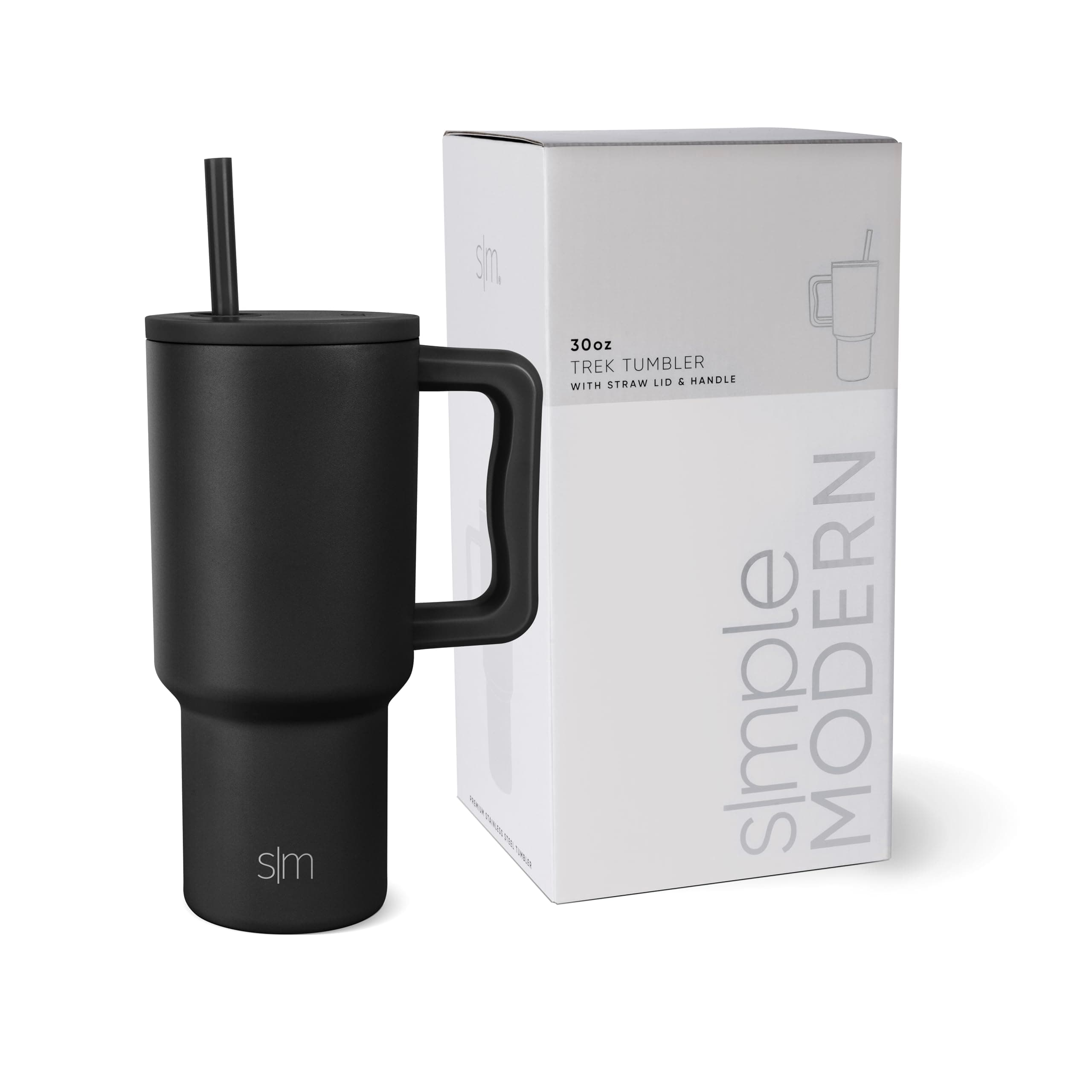 Simple Modern Simple Modern 30 oz Trek Tumbler with Handle and Straw Lid | Cup Holder Friendly Insulated Stainless Steel Travel Mug | Midnight Black - Midnight Black 30 Ounces