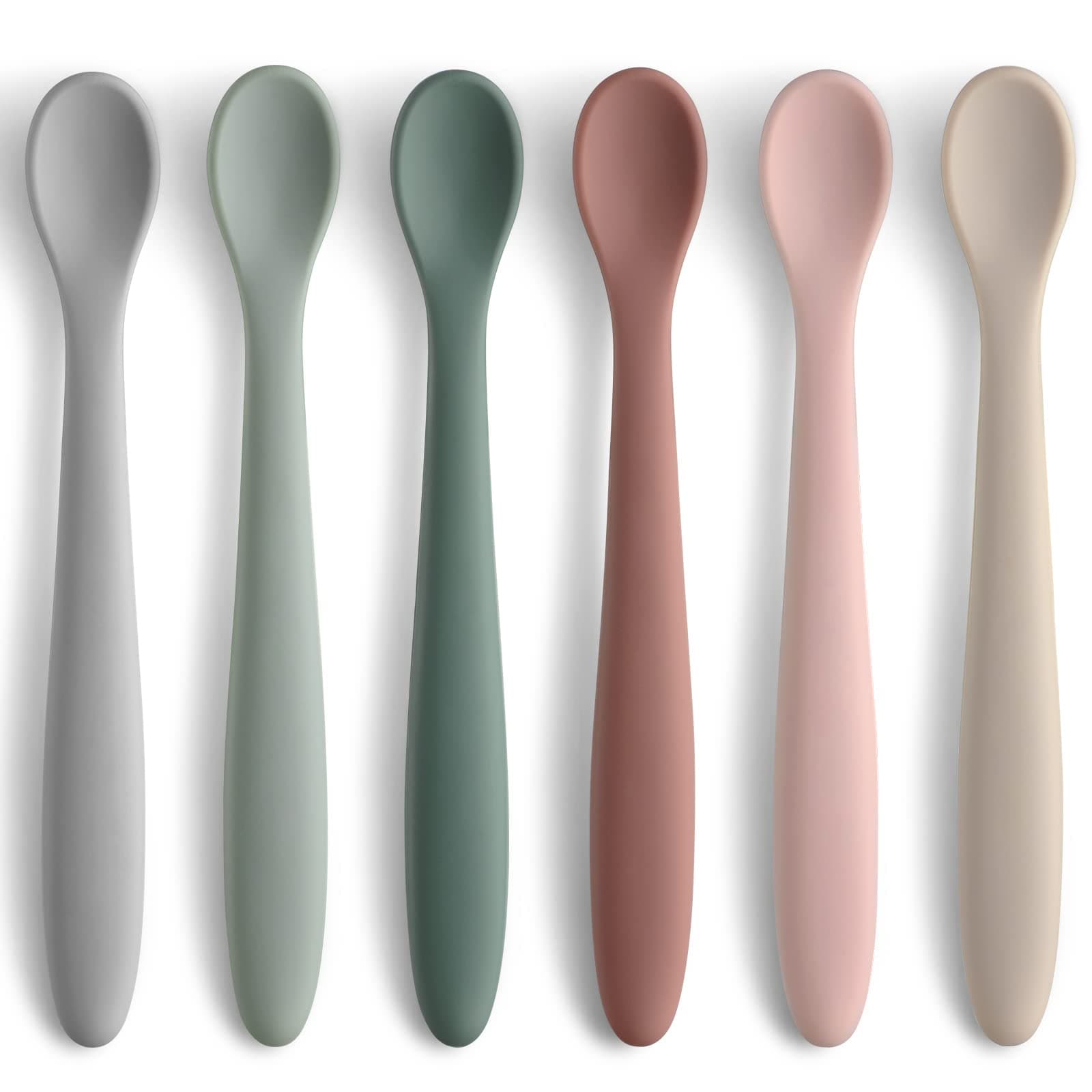 6-Piece Silicone Baby Feeding Spoons, First Stage Infant Spoons, Soft-Tip Easy on Gums I Baby Training Spoon | Infant Utensils Feeding Supplies, Dishwasher & Boil-proof Natural