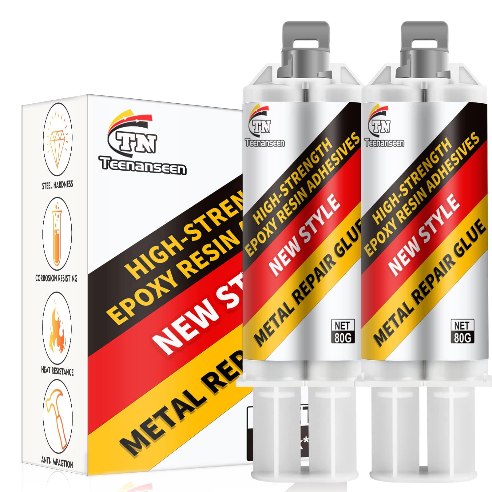 Metal Repair Glue, 2 Pack Professional Grade Heavy Duty for Metal, Plastics and Ceramics - High-Temperature Heat Resistant Epoxy for Welding Steel, Aluminum, and DIY Craft