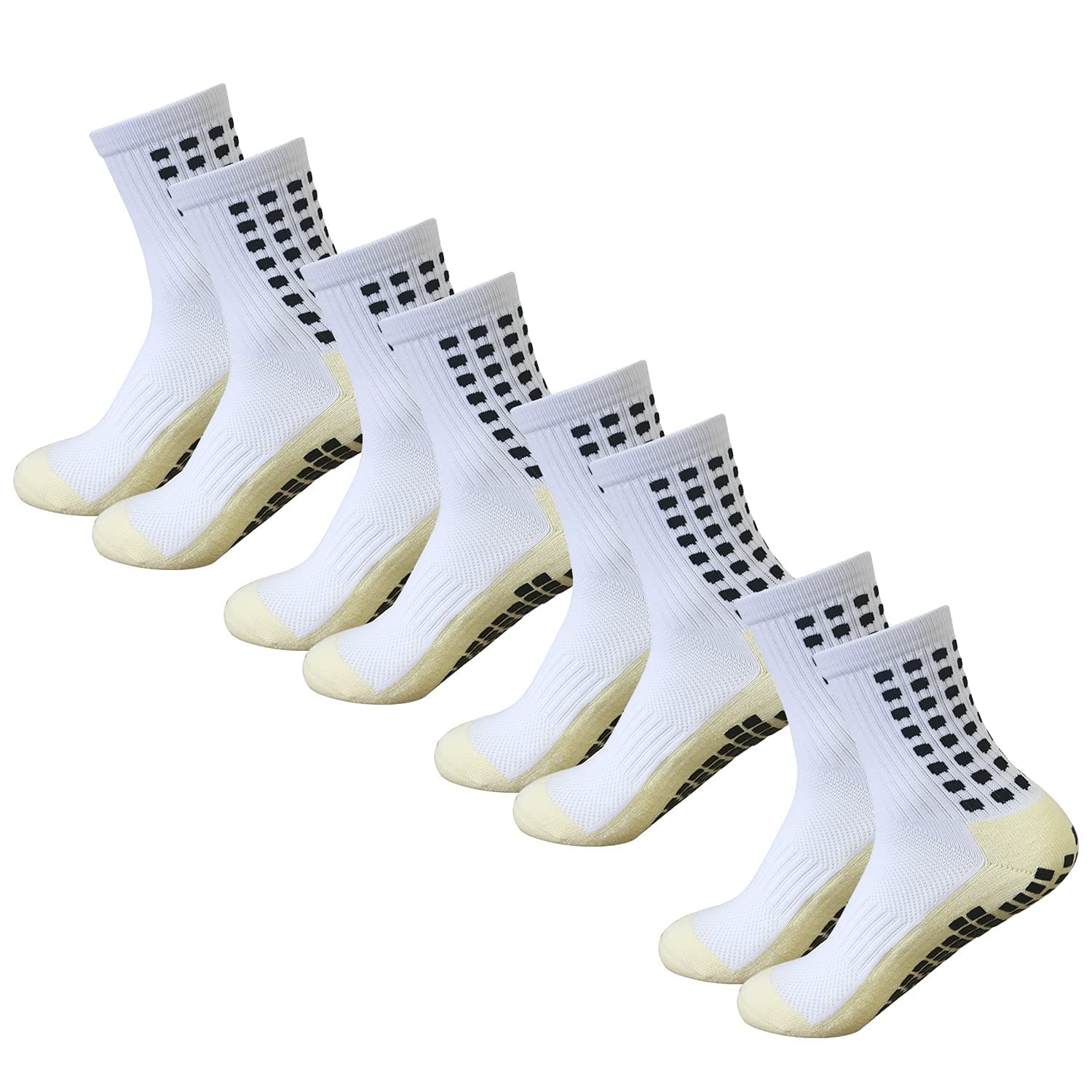 Yufree 4 Pairs Mens Grip Soccer Socks Non Slip Grippy Women Socks for Football Basketball Sports One Size 4white