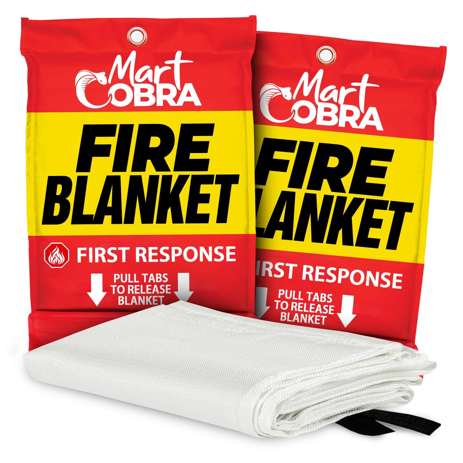 Mart Cobra Fire Blanket 2-Pack – Emergency Fire Suppression for Home & Kitchen – 40"x40" Fireproof Fiberglass Safety Blankets – Heat Resistant & Easy to Use – Smothers Grease & Electrical Fires [2 Pack] Fire Blanket