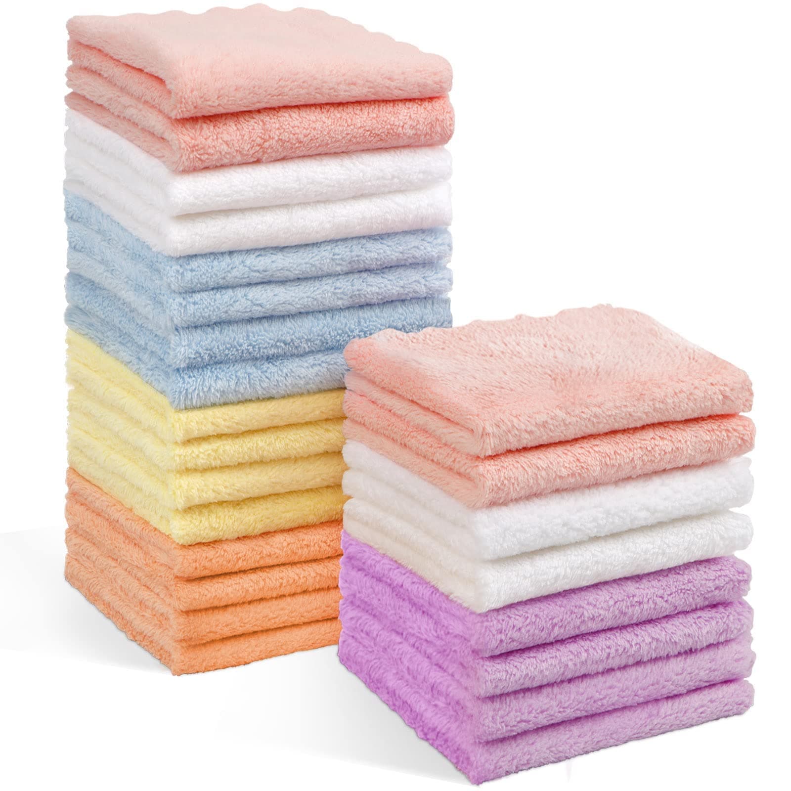 Orighty Baby Washcloths 24-Pack (7''x9''), Microfiber Coral Fleece Baby Towels, Super Soft and Absorbent Wash Cloths for Newborns, Infants and Toddlers, Gentle on Delicate Skin for Face Hands and Body 24 Pack(7x9 inch)