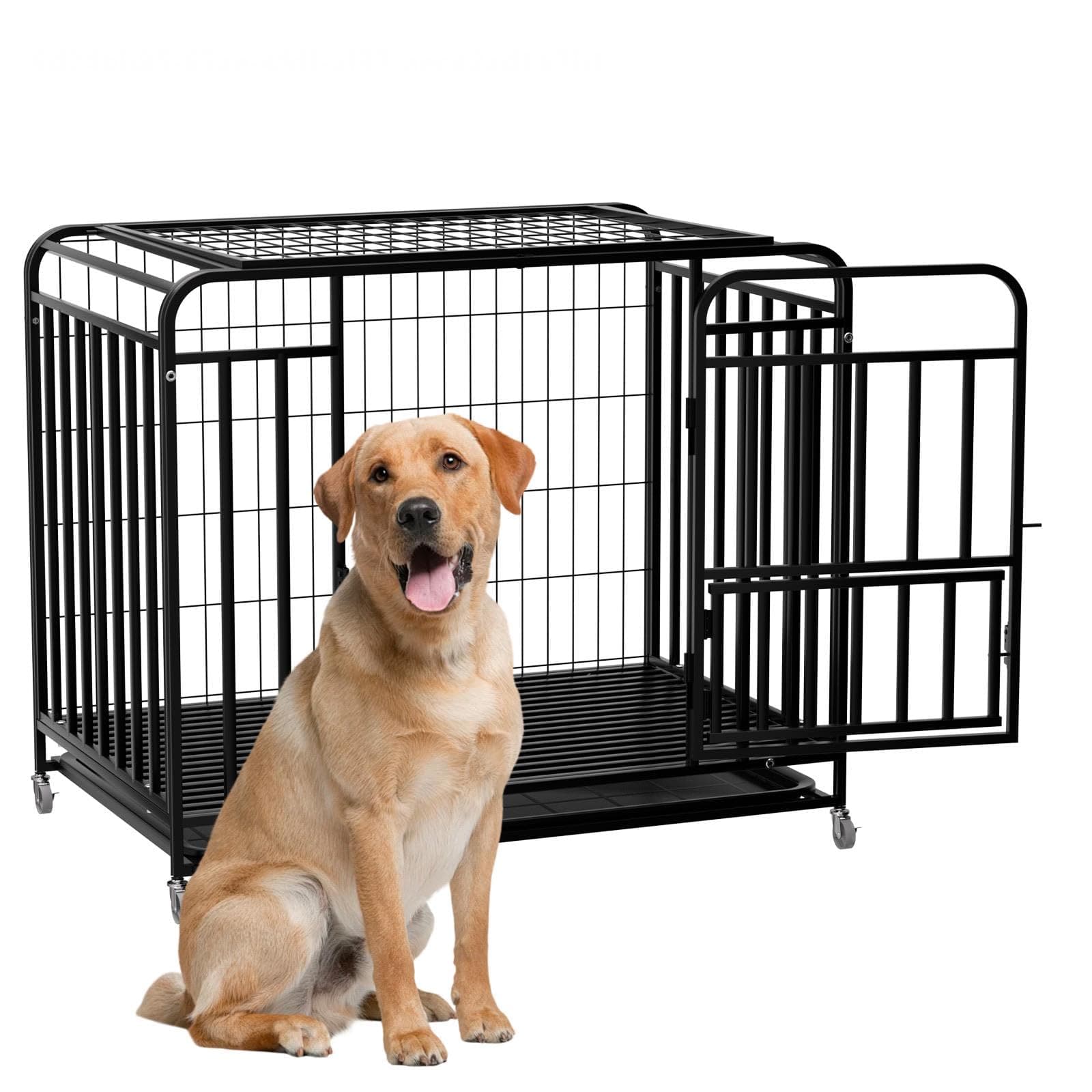 42 Inch Extra Large Dog Cage with Locking Latches, Indestructible Steel Crate for Aggressive Chewers, Secure Kennel with Removable Tray, for German Shepherd and Husky, XL