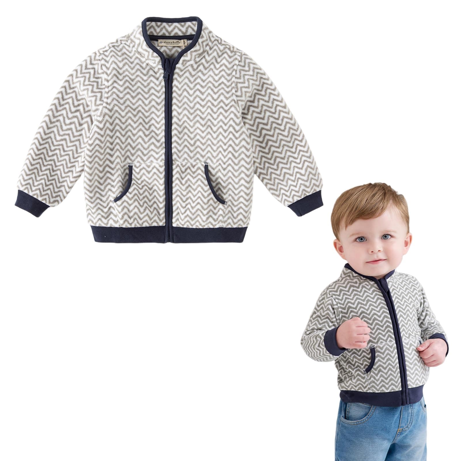 DAVE&BELLA Toddler Printed Polar Fleece Jacket, Zip Up Lightweight Outerwear for Kids Boys Girls Fall Spring Coat 2-9 Years Wave Printed 5-6 Years
