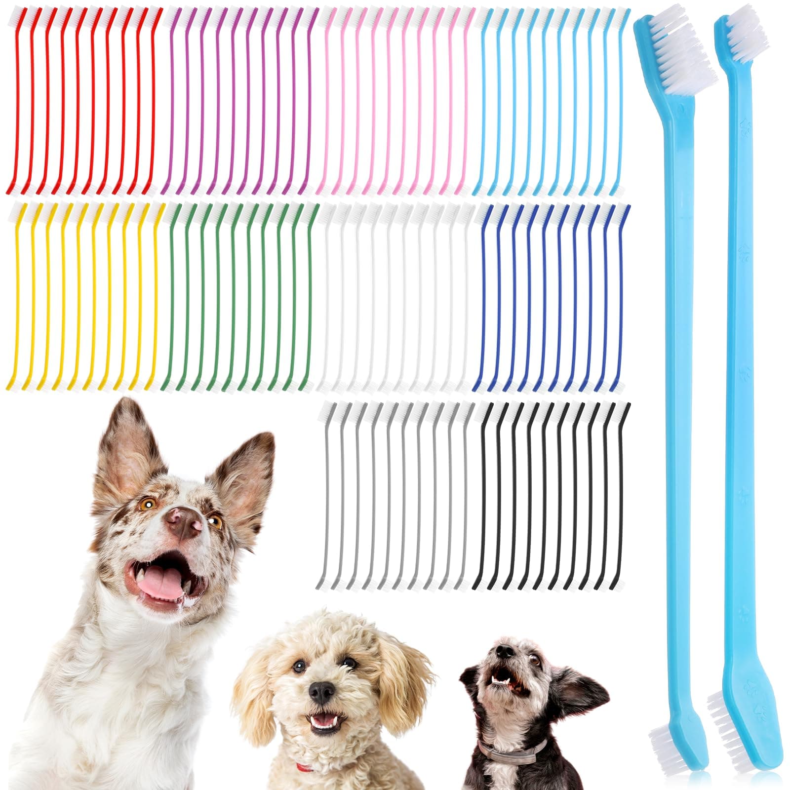 200 Pcs Dog Toothbrush Bulk Dual Headed Dental Brushes Dog Tooth Brushing Kit Long Handle Soft Bristles Pet Tooth Brush for Large and Small Dogs, Cats, Puppy Teeth Cleaning Dental Oral Care