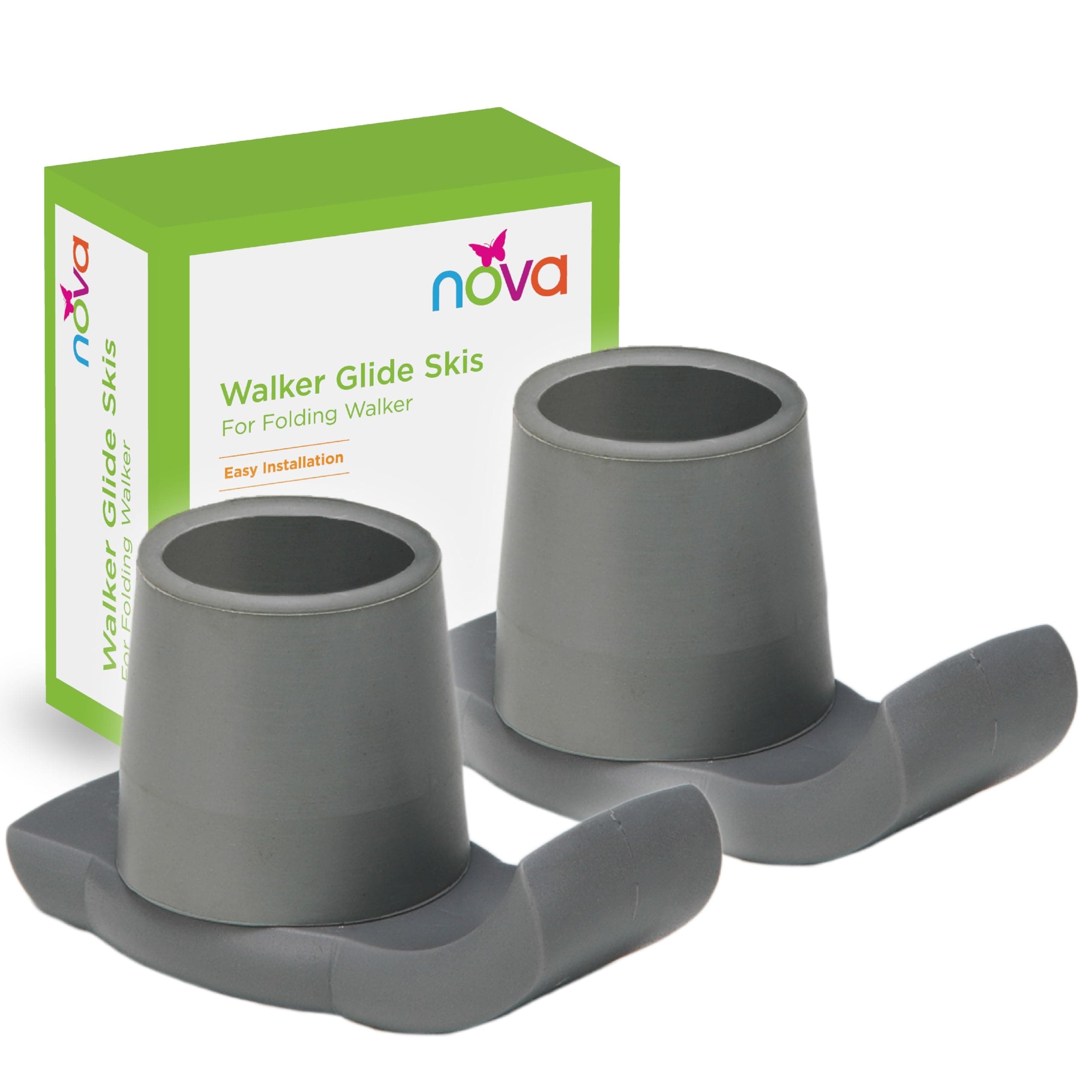 NOVA Medical Products Walker Glide Skis, Universal Fit, One Pair, Gray, 2 Count (Pack of 1) Glide Skis Gray