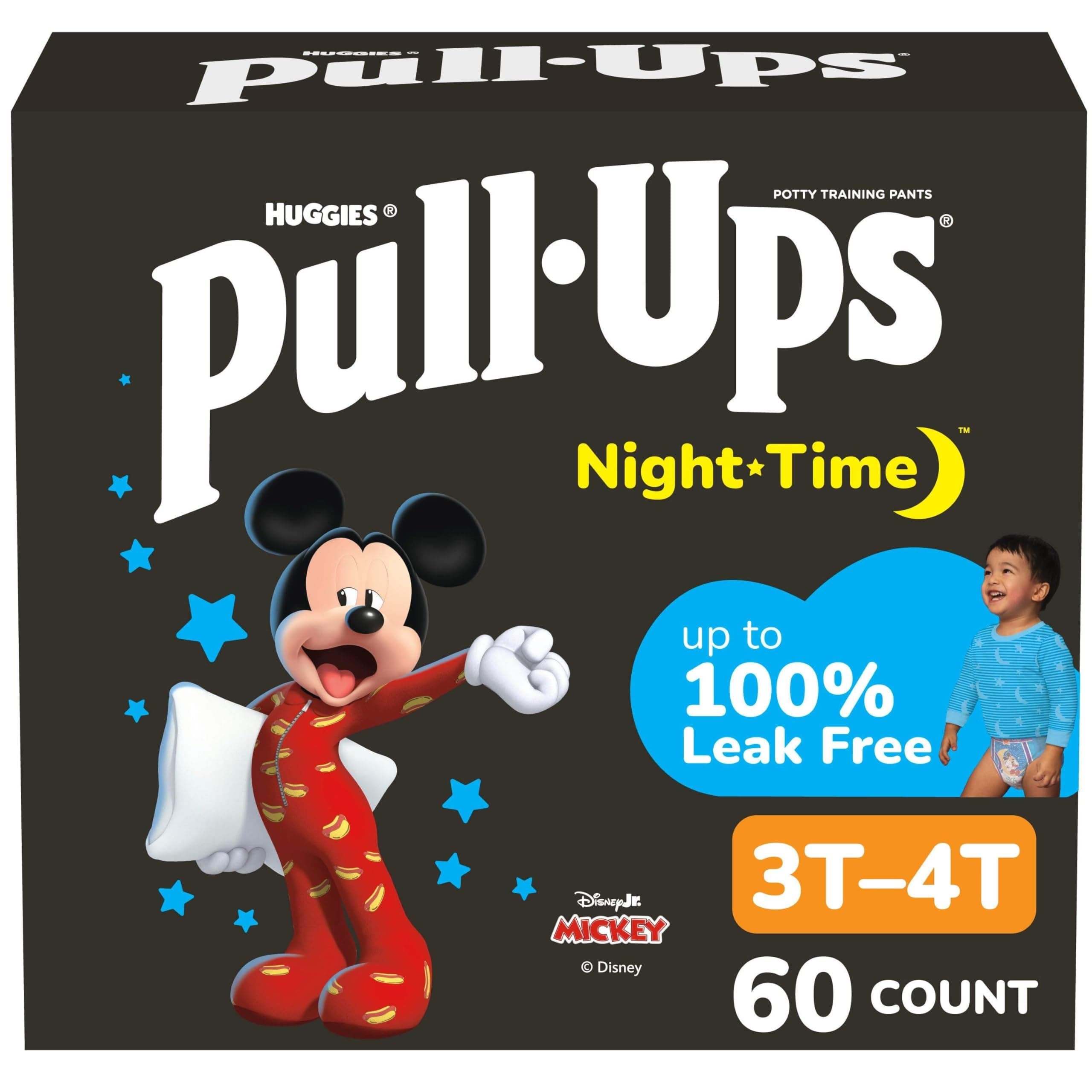 Pull-Ups Boys' Night-Time Potty Training Pants, Size 3T-4T Overnight Training Underwear (32-40 lbs), 60 Ct 3T-4T 60