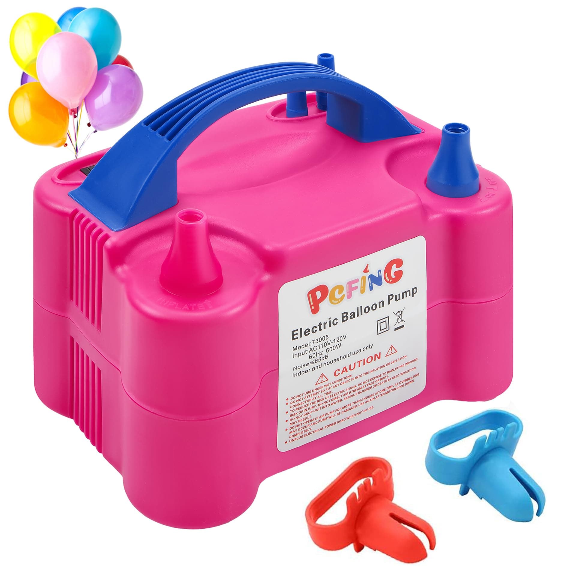 PCFING Balloon Pump Electric, Portable Balloons Inflator Blower Machine with Balloon Tie Tool & Dual Nozzle Large- Tie Tool