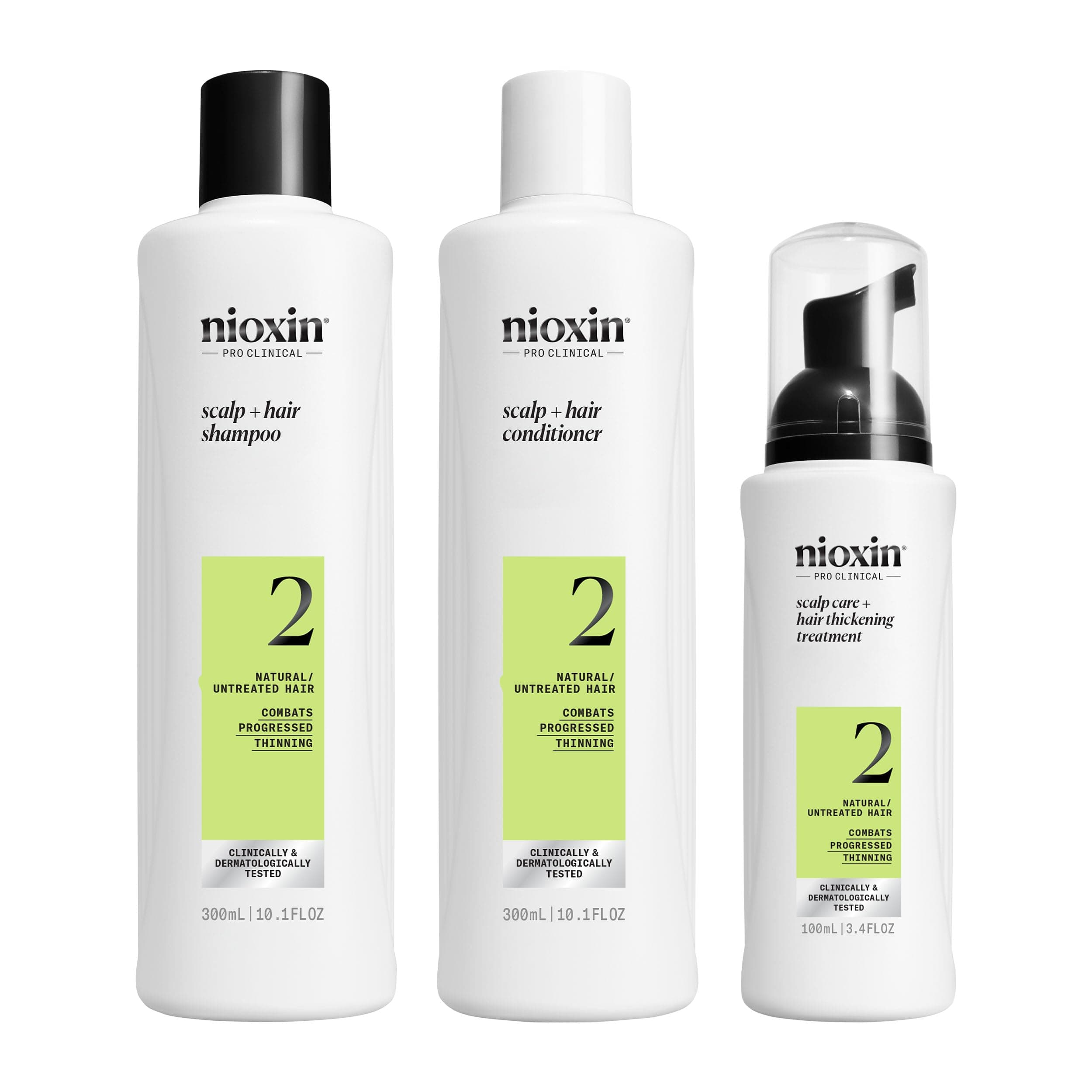 Nioxin Scalp + Hair Thickening System Kits | For Natural, Colored, & Damaged Hair with Light to Progressed Thinning | Strengthen & Boost Hair Density with Niacinamide & Biotin | 3 Month Supply System 2 | Natural Hair, Progressed Thinning