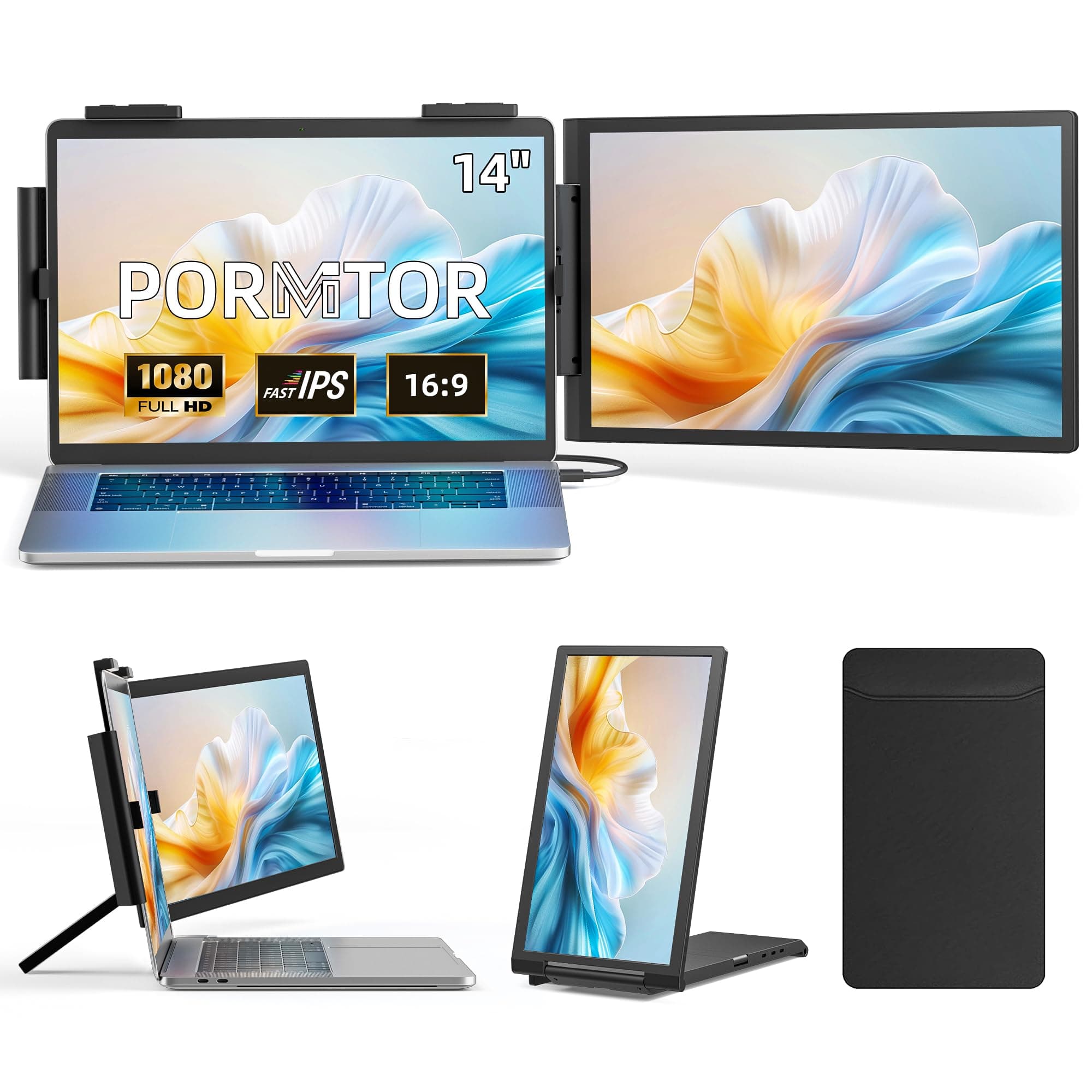 Laptop Screen Extender, 14" FHD 1080P IPS Laptop Monitor Extender with USB C/HDMI Port, Plug and Play Dual Screen Portable Extended Monitor for 14"-16.5" Laptops 14" Dual