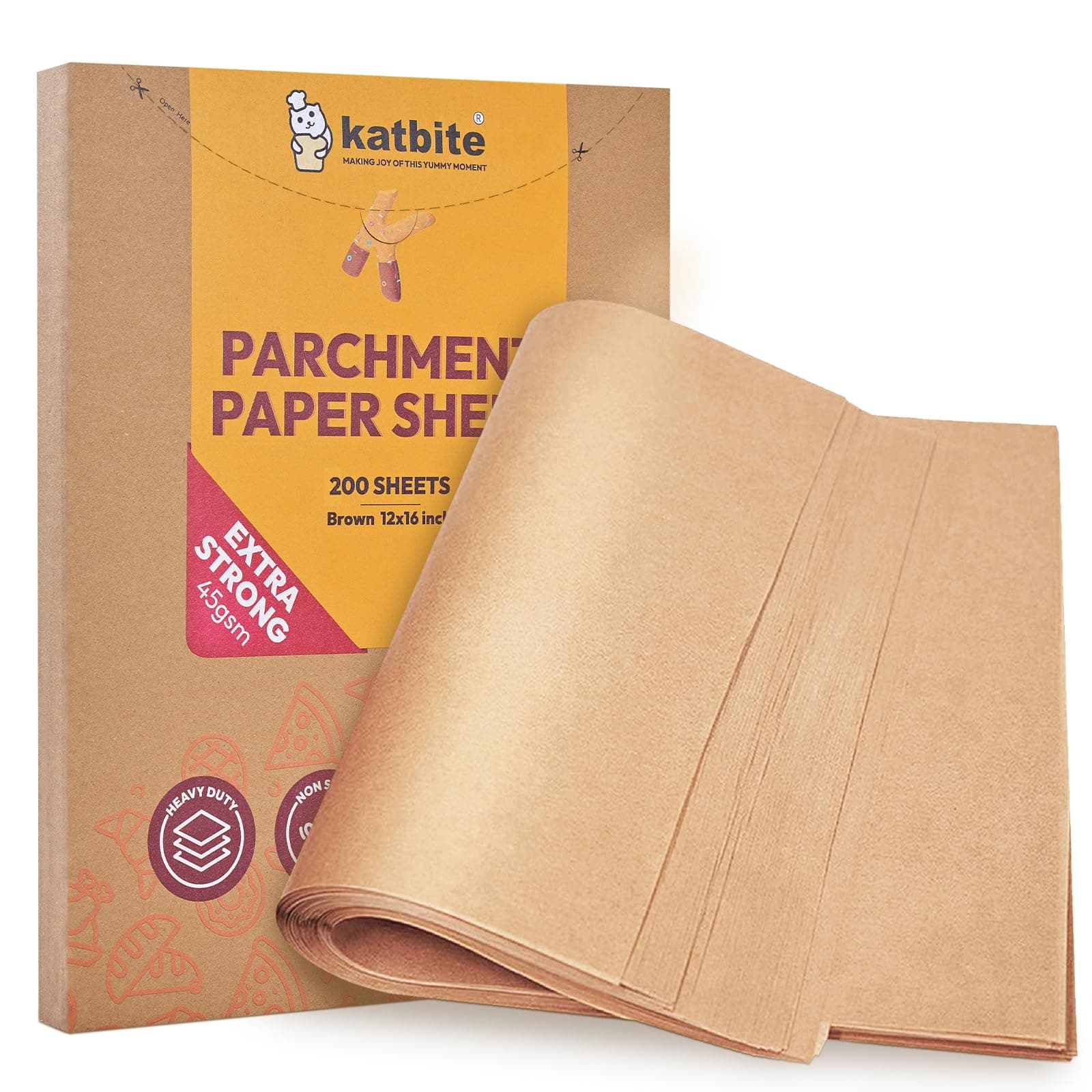 Katbite 200Pcs 12x16 In Unbleached Parchment Paper for Baking, Precut Parchment Paper Sheets, Heavy Duty Flat Baking Paper, Half Sheet Baking Sheets for Baking Cookies, Cooking, Air Fryer, Oven 12"x16"-200