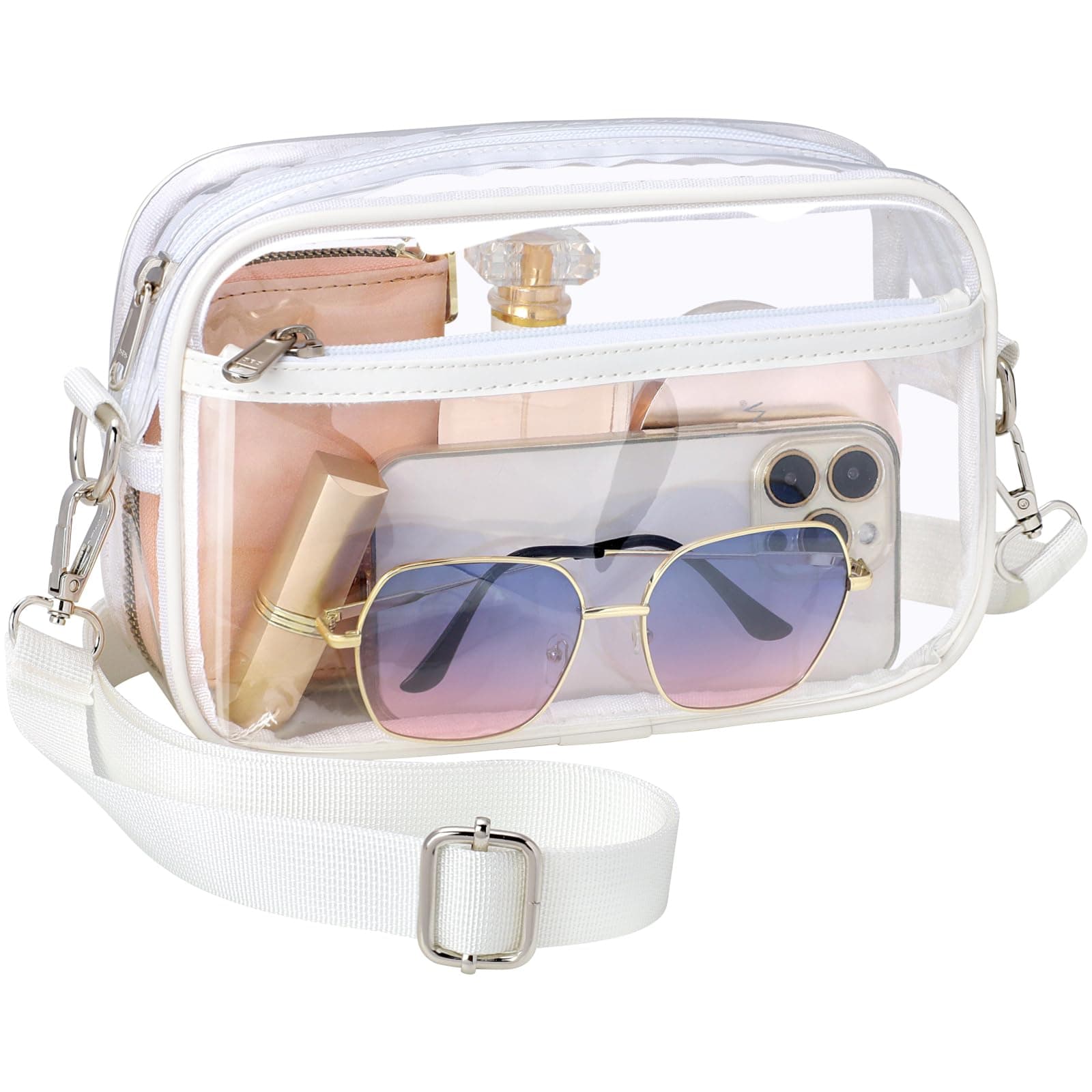 PACKISM Clear Bag for Stadium Events - Clear Purses for Women Stadium Crossbody Concert Bag for Game Day, Sports, Festival Ardent White