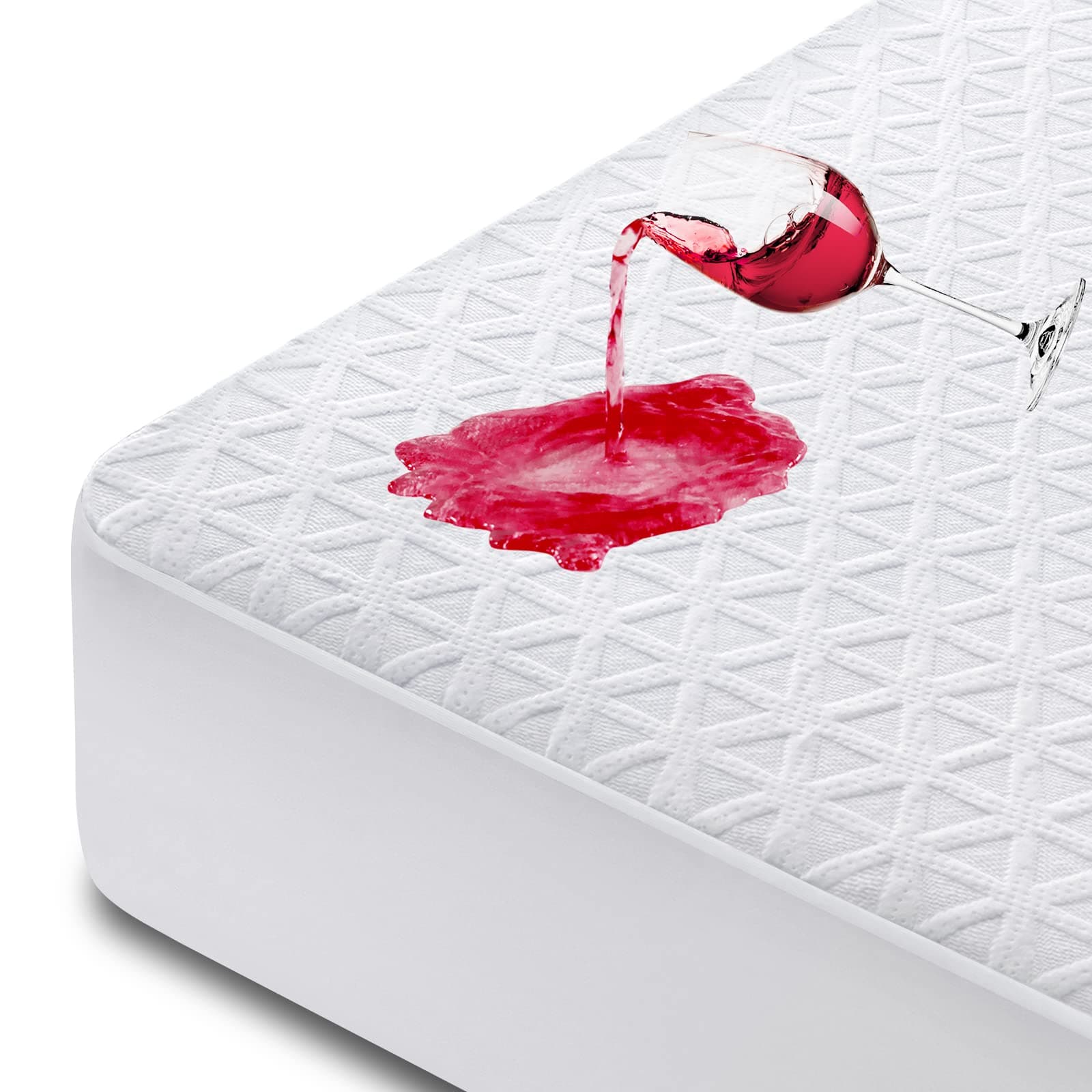 Premium Waterproof Mattress Protector King Size, Breathable Bed Cover 3D Air Fabric Cooling Mattress Pad Cover Smooth Soft Noiseless Washable, 8''-21'' Deep Pocket (White) King White