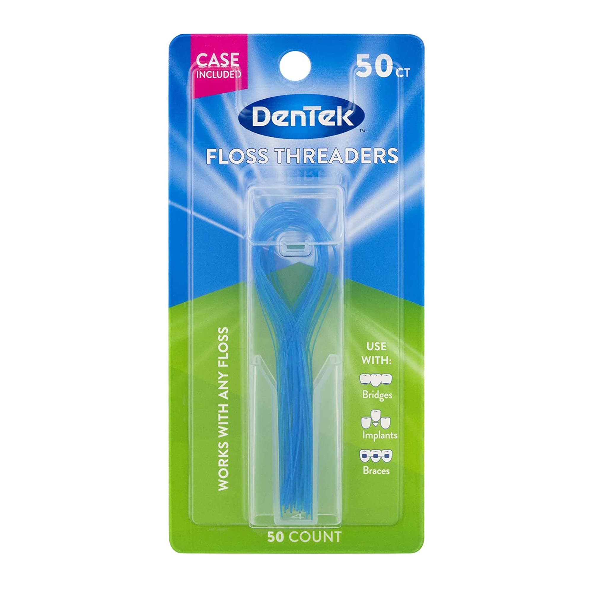 DenTek Floss Threaders for Braces, Bridges & Dental Implants, 50 Count 50 Count (Pack of 1)