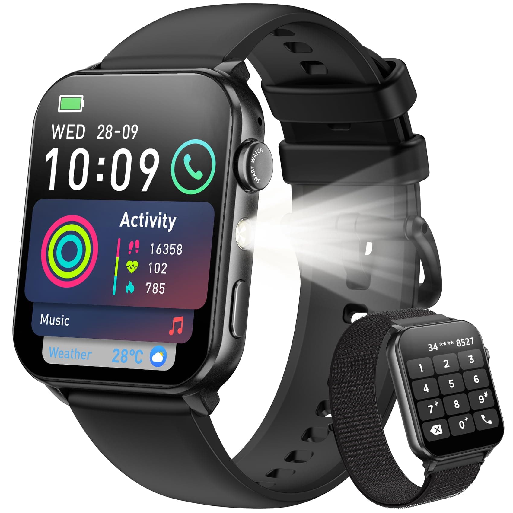 Blackview Blackview Smart Watch for Men Women,1.91" HD Touchscreen Fitness Watch with Flashlight, Bluetooth Notifications/Make Calls, Heart Rate/Sleep Monitor/2 Straps, Fitness Watch for Android/iPhone R30Max-Black