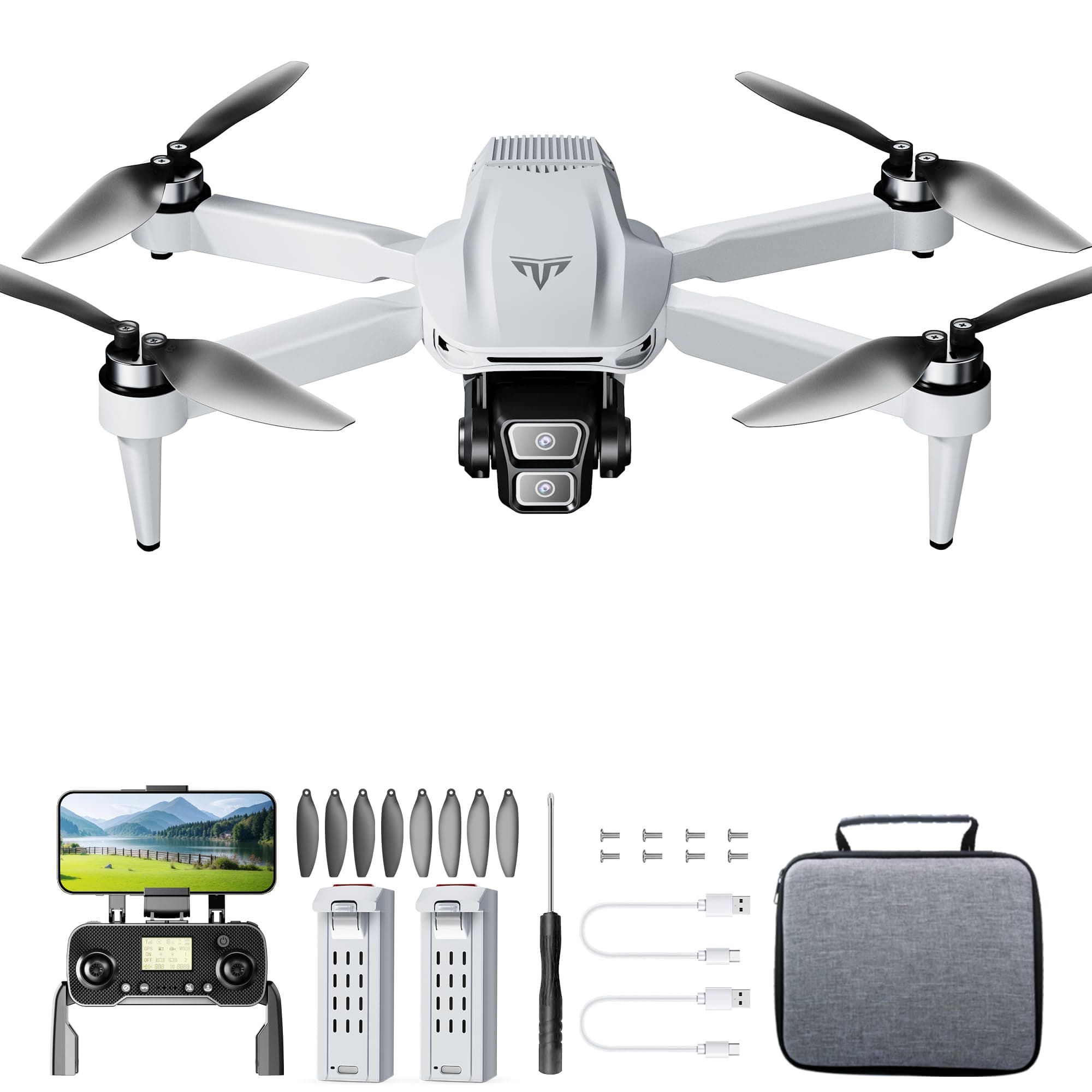 GPS Drone with Dual 4K UHD Cameras for Beginners, Adults & Kids, Brushless Motor, WiFi FPV, Under 249g, SD Card Slot (Card Not Included), 50-Min Flight, 2,625ft Range, Auto Return, 5G Transmission, Altitude Hold, Foldable — RC Quadcopter Gift MT22