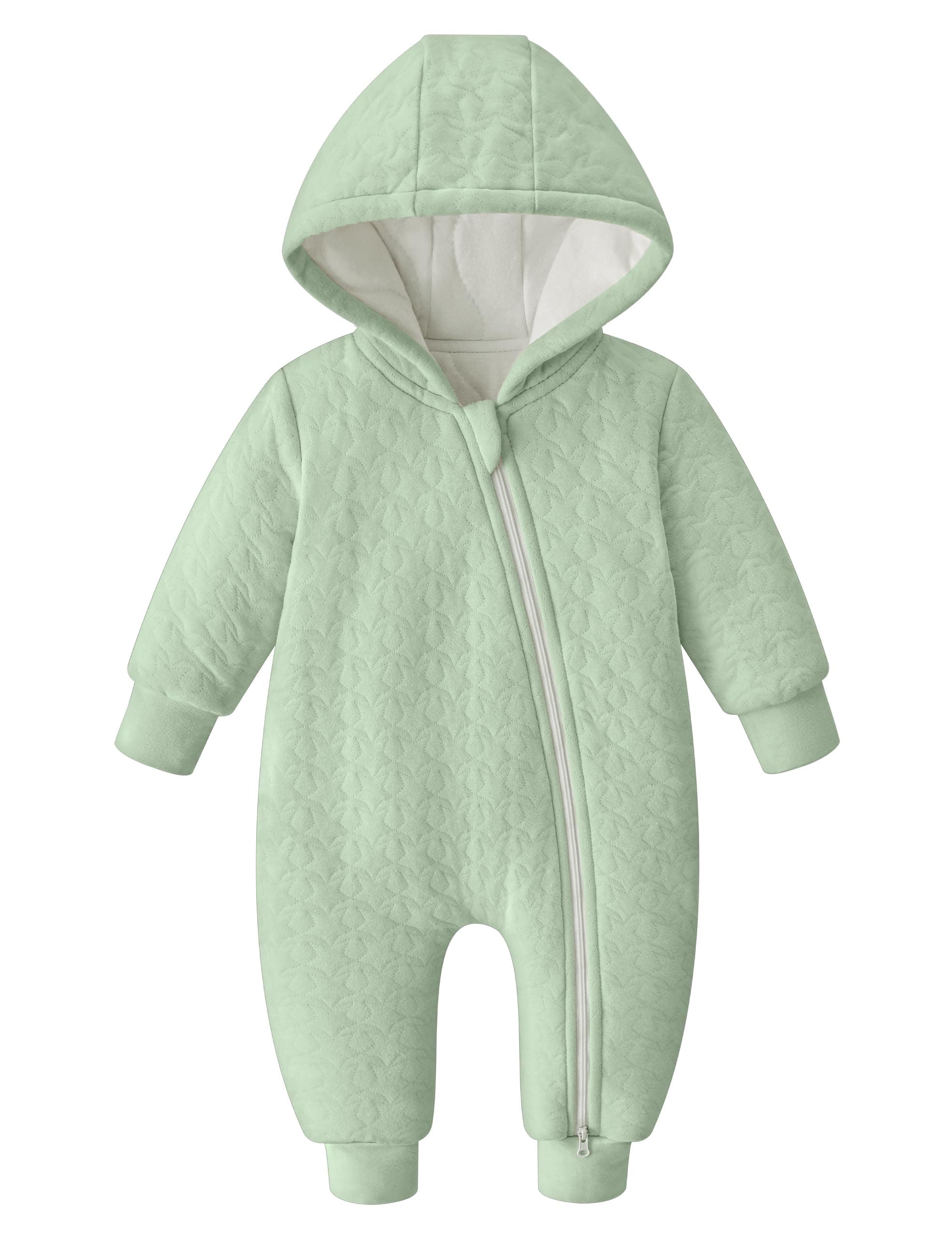 Baby Hooded Pajamas 100% Cotton Long Sleeve 1-18 Months, Baby Boys Girls Clothes Light Green 7-12 Months