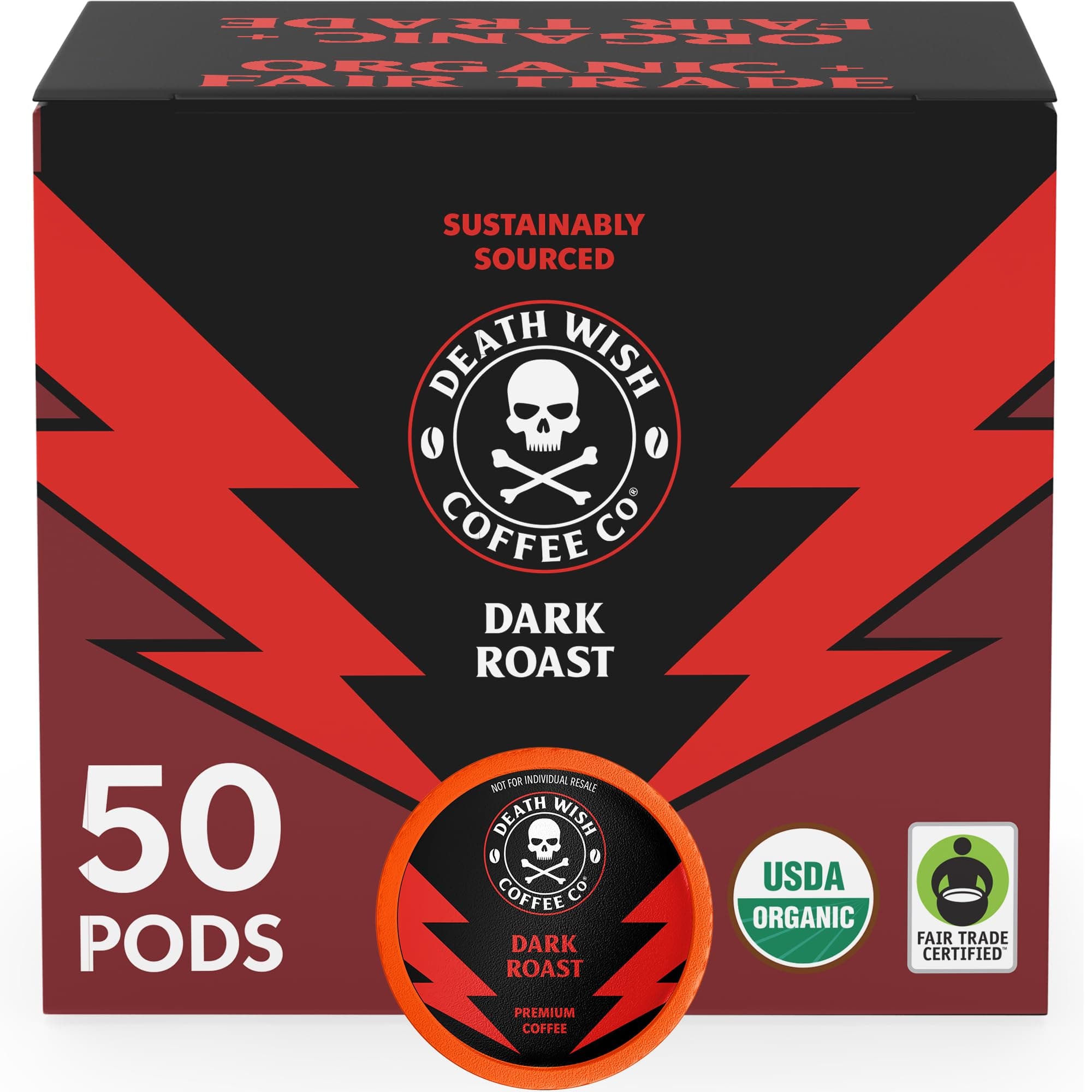 Death Wish Coffee - Dark Roast Single Serve Pods - (50 Count) Dark Roast 50 Count (Pack of 1)