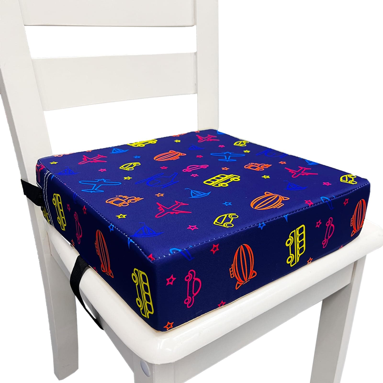 Toddler Booster Seats for Kitchen Chair with Double Safer Straps Non-Slip Bottom for Kids, Portable Travel High Density Sponge Detachable Cushion for Boys Girls (Airplane)