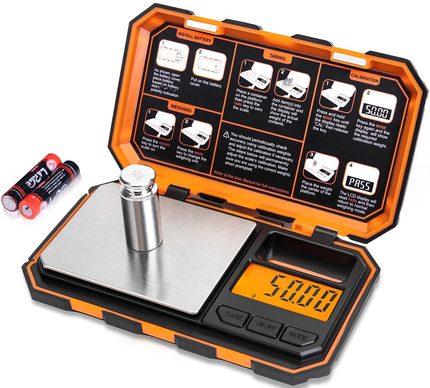 Fuzion Digital Pocket Scale, 200g x 0.01g, 6 Units Conversion Mini Scale with LCD Display, Tare Function for Food, Jewelry, Medicine, Coffee (Battery Included) 200/0.01g Orange
